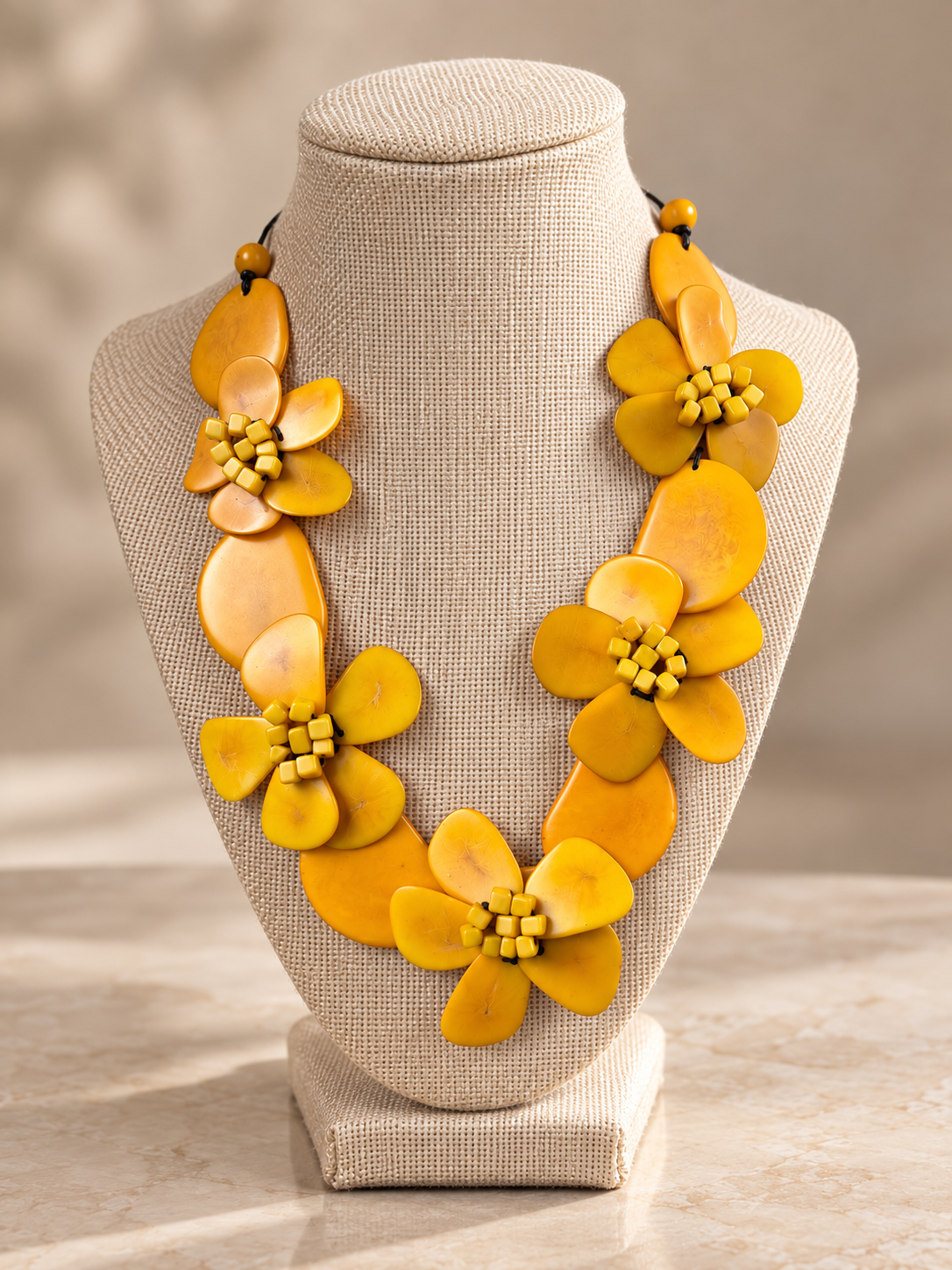 Mustard Yellow Floral Tagua Statement Necklace