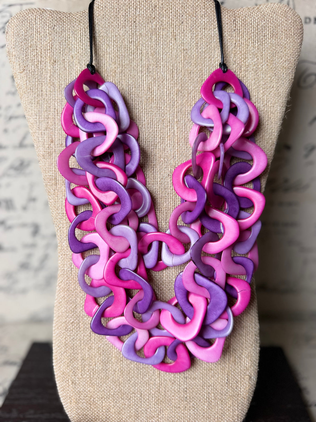 Pink & Purple Interlocking Tagua Necklace