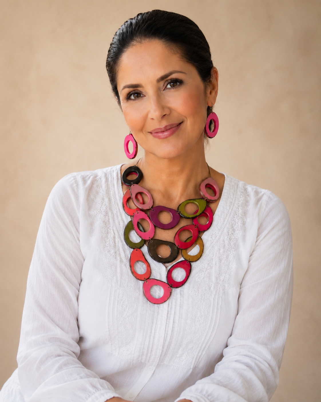 Pink Multi-Layer Tagua Statement Necklace – Handmade in Ecuador