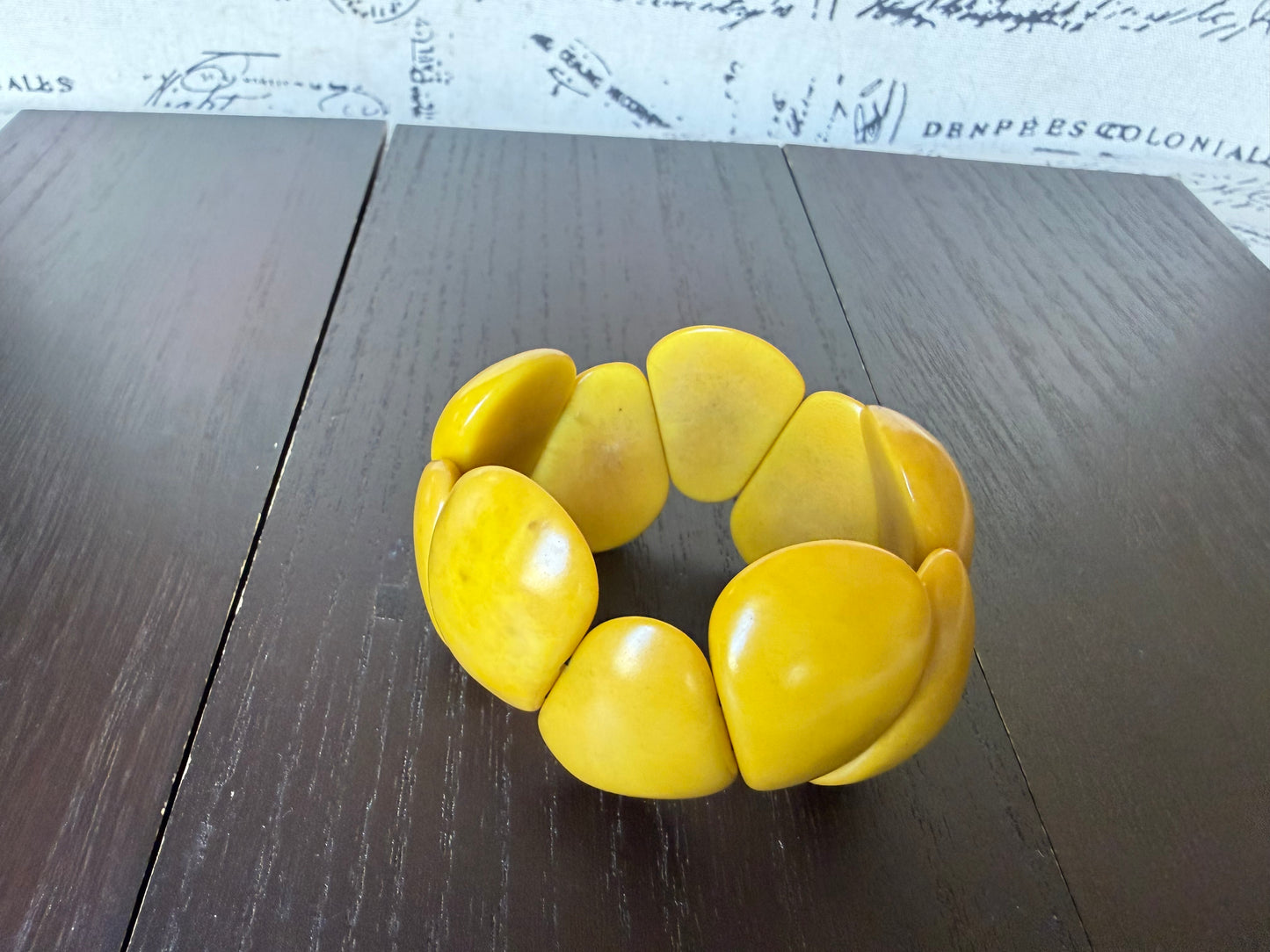 Yellow Tagua Nut Statement Bracelet – Handmade Chunky Eco Friendly Stretch Cuff Jewelry