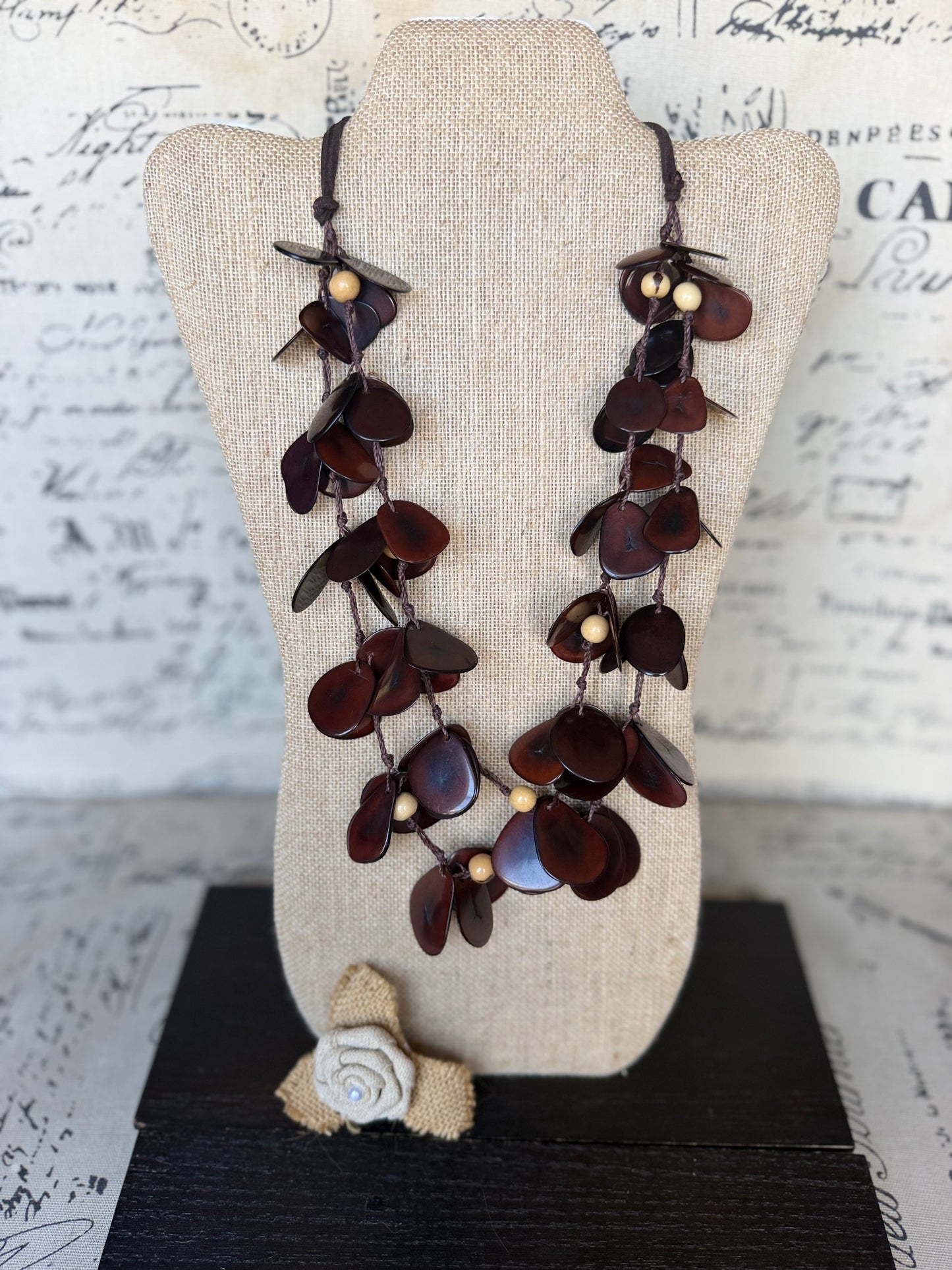 Brown Tagua Nut Statement Necklace, Eco-Friendly Handmade Boho Jewelry