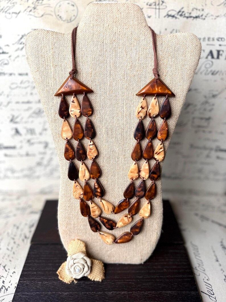 Brown Adjustable Tagua Statement Necklace – Chunky Eco Friendly Jewelry