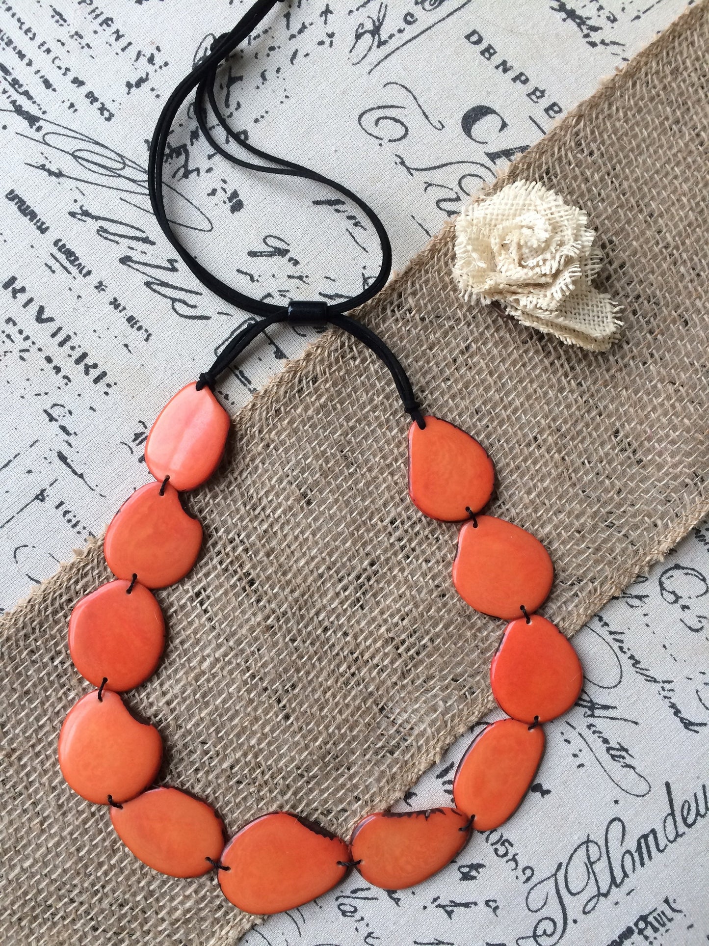 Orange statement necklace Tagua necklace Spring fashion trends Wearable art Beaded necklaces handmade Simple necklace Easter fashion