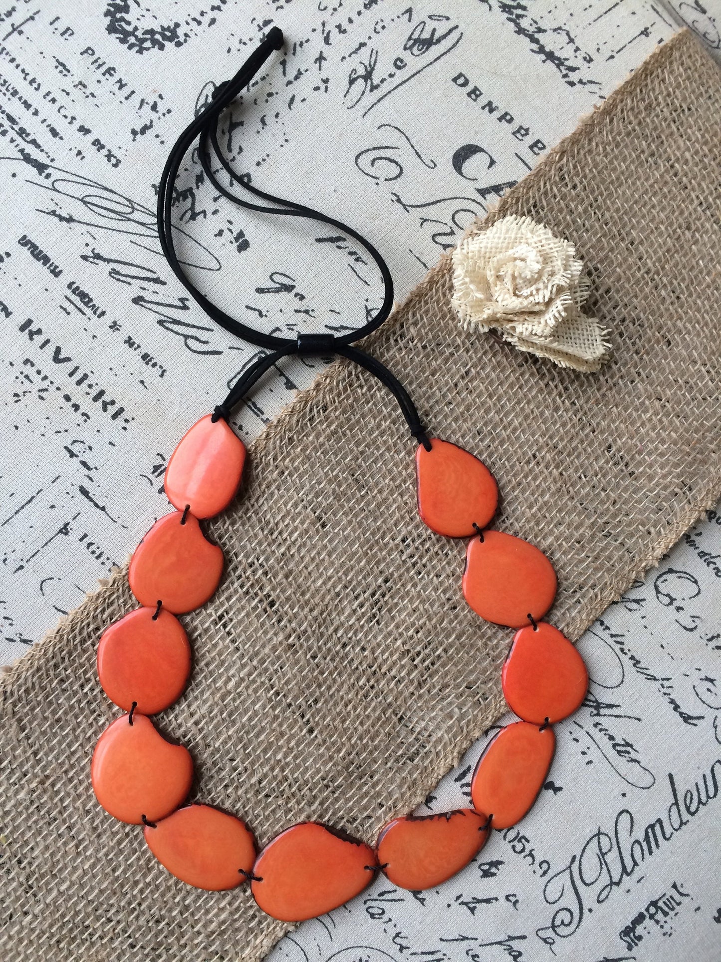 Orange statement necklace Tagua necklace Spring fashion trends Wearable art Beaded necklaces handmade Simple necklace Easter fashion