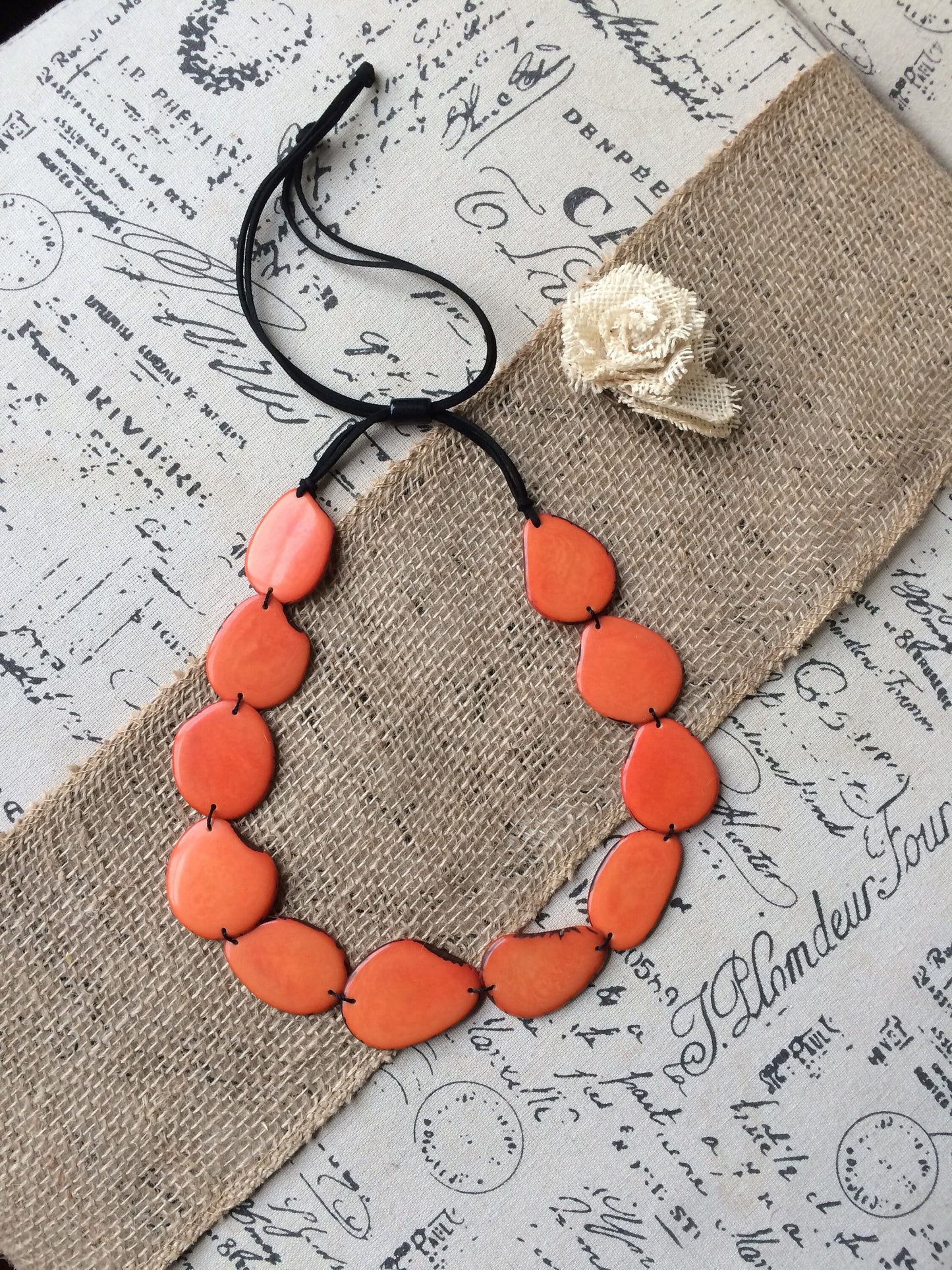 Orange statement necklace Tagua necklace Fall fashion trends Wearable art Beaded necklaces handmade Simple necklace Easter fashion