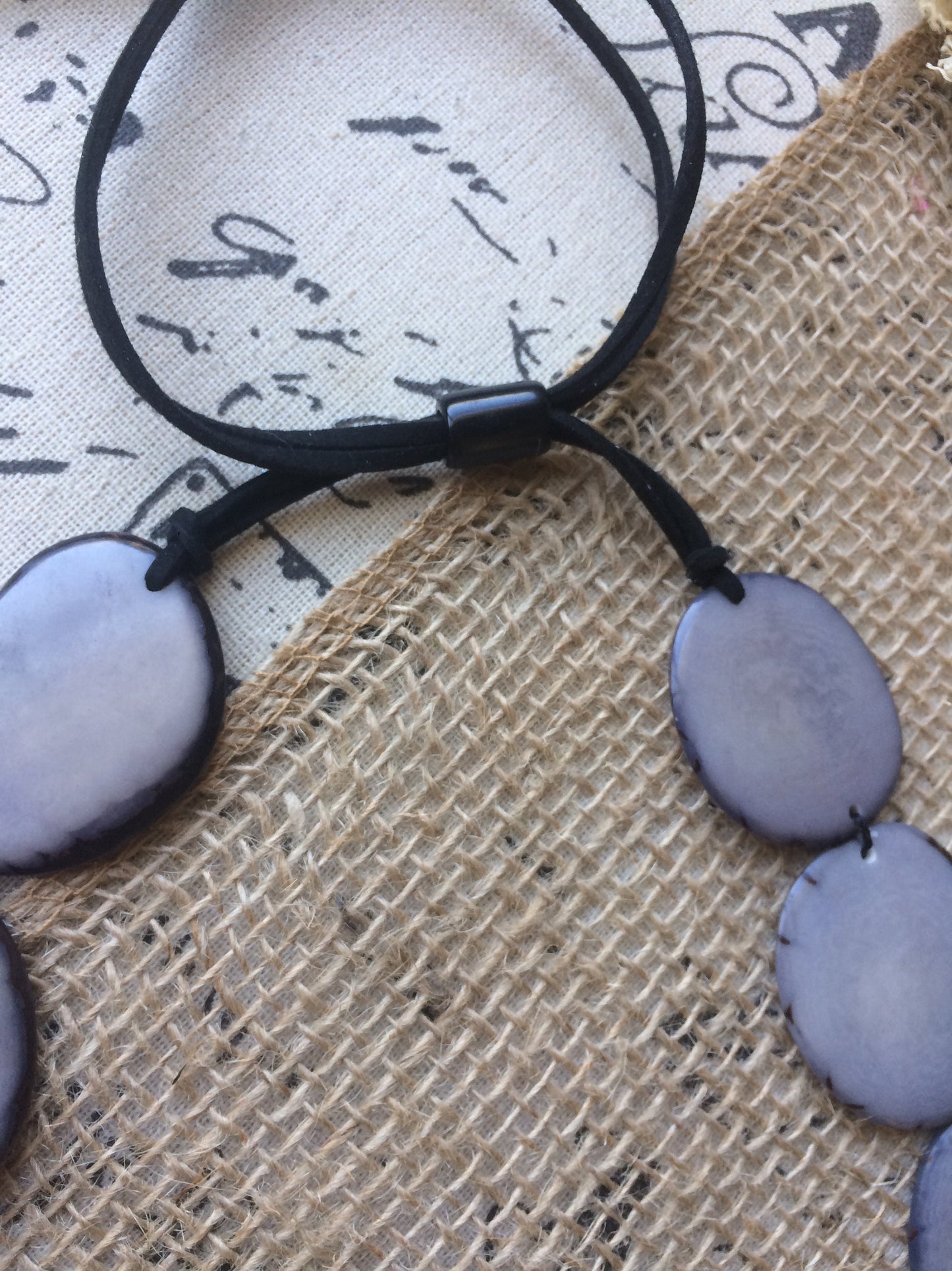 Gray simple necklace Tagua jewelry Statement beaded necklace Adjustable cord Mothers day gifts Wearable art Handmade necklace unique