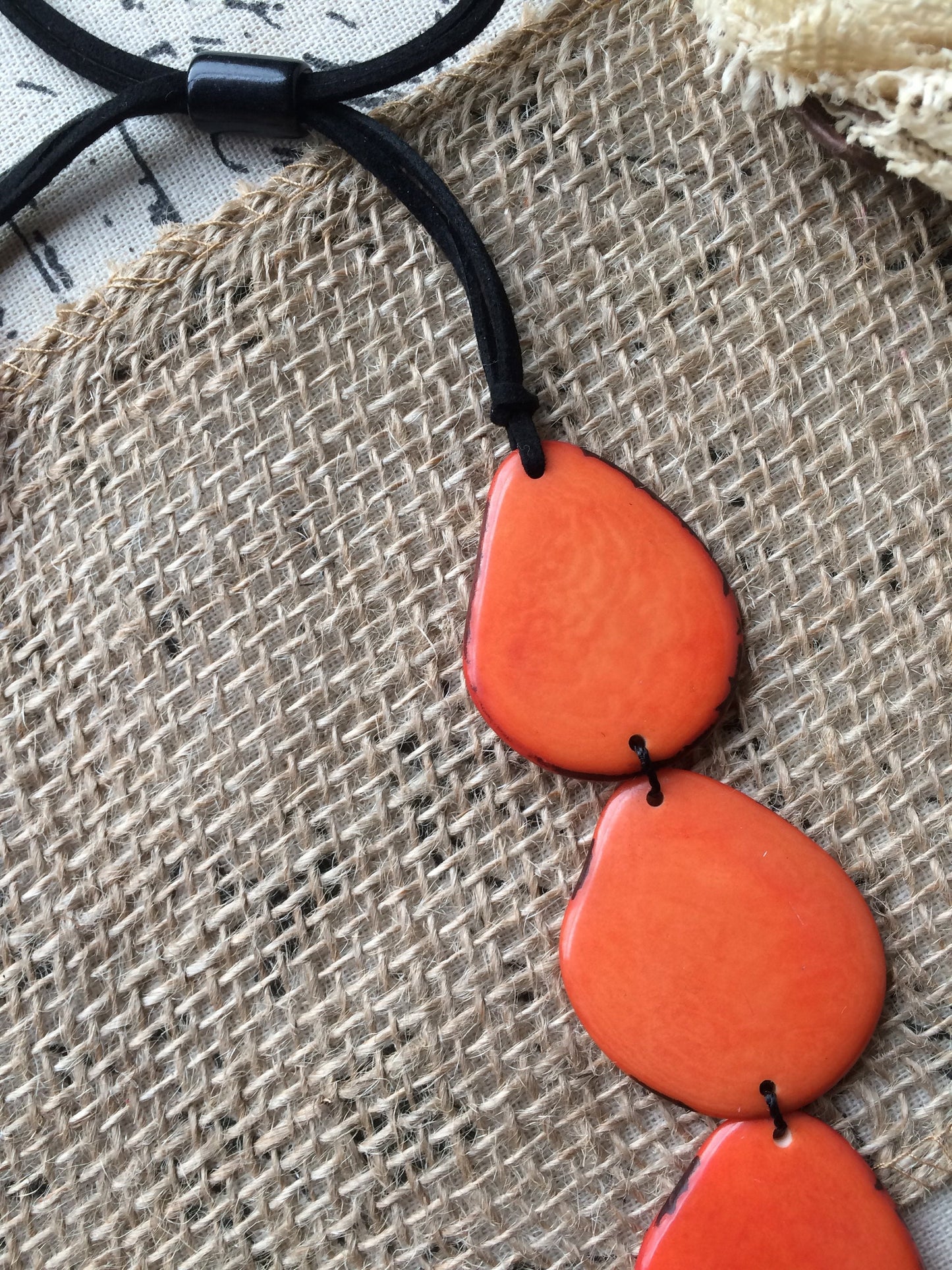 Orange statement necklace Tagua necklace Spring fashion trends Wearable art Beaded necklaces handmade Simple necklace Easter fashion