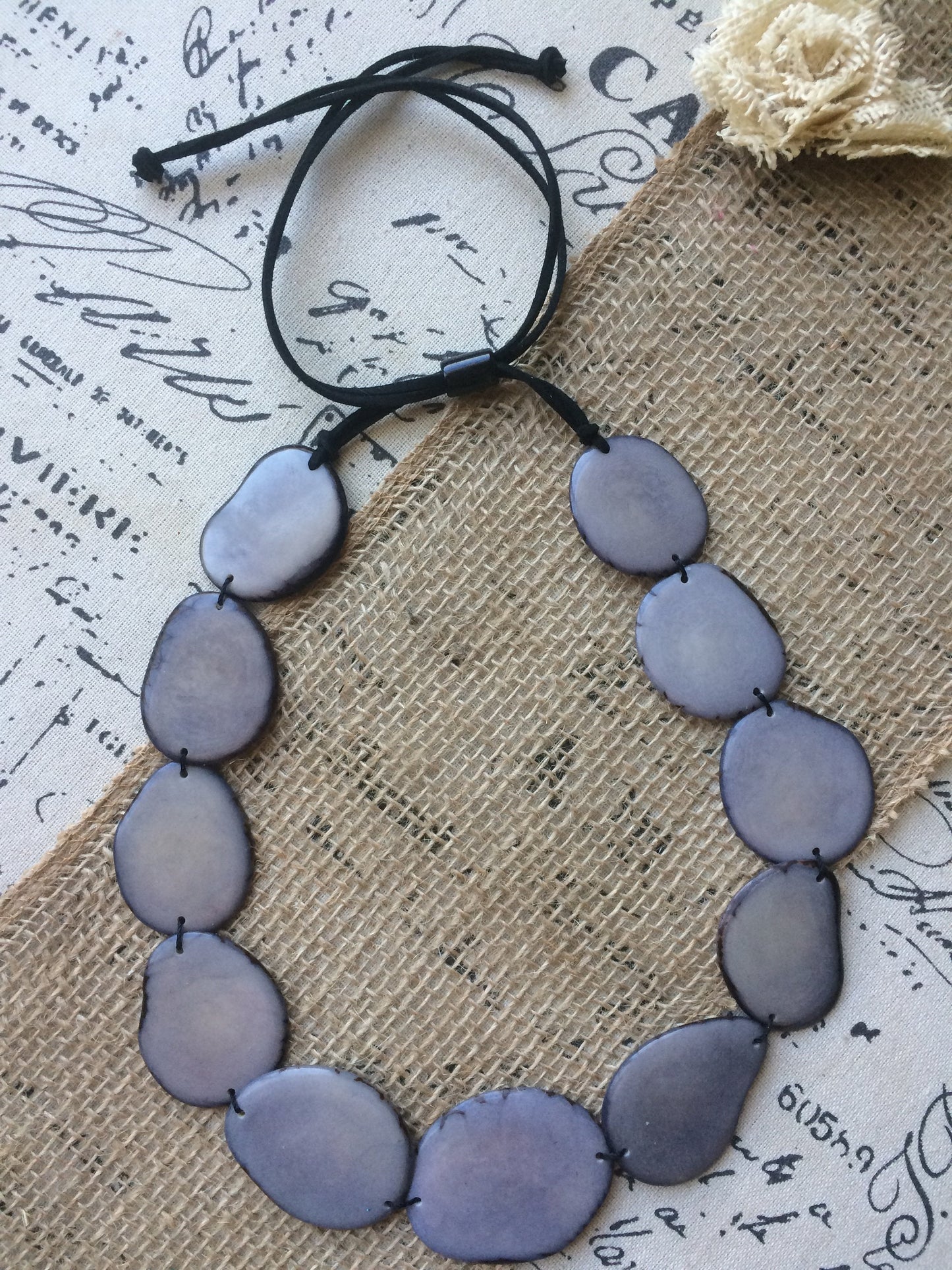 Gray simple necklace Tagua jewelry Statement beaded necklace Adjustable cord Mothers day gifts Wearable art Handmade necklace unique