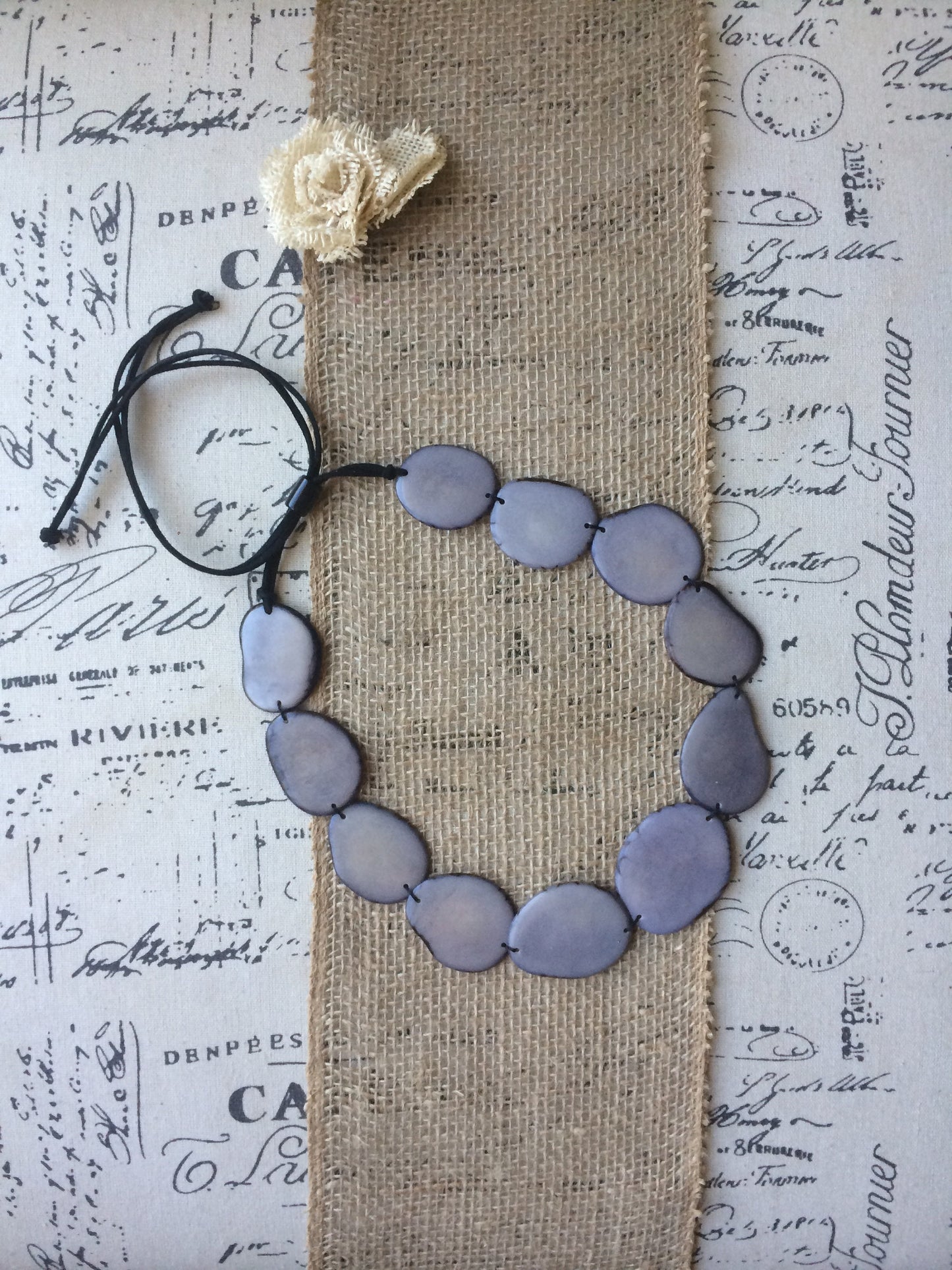 Gray simple necklace Tagua jewelry Statement beaded necklace Adjustable cord Mothers day gifts Wearable art Handmade necklace unique