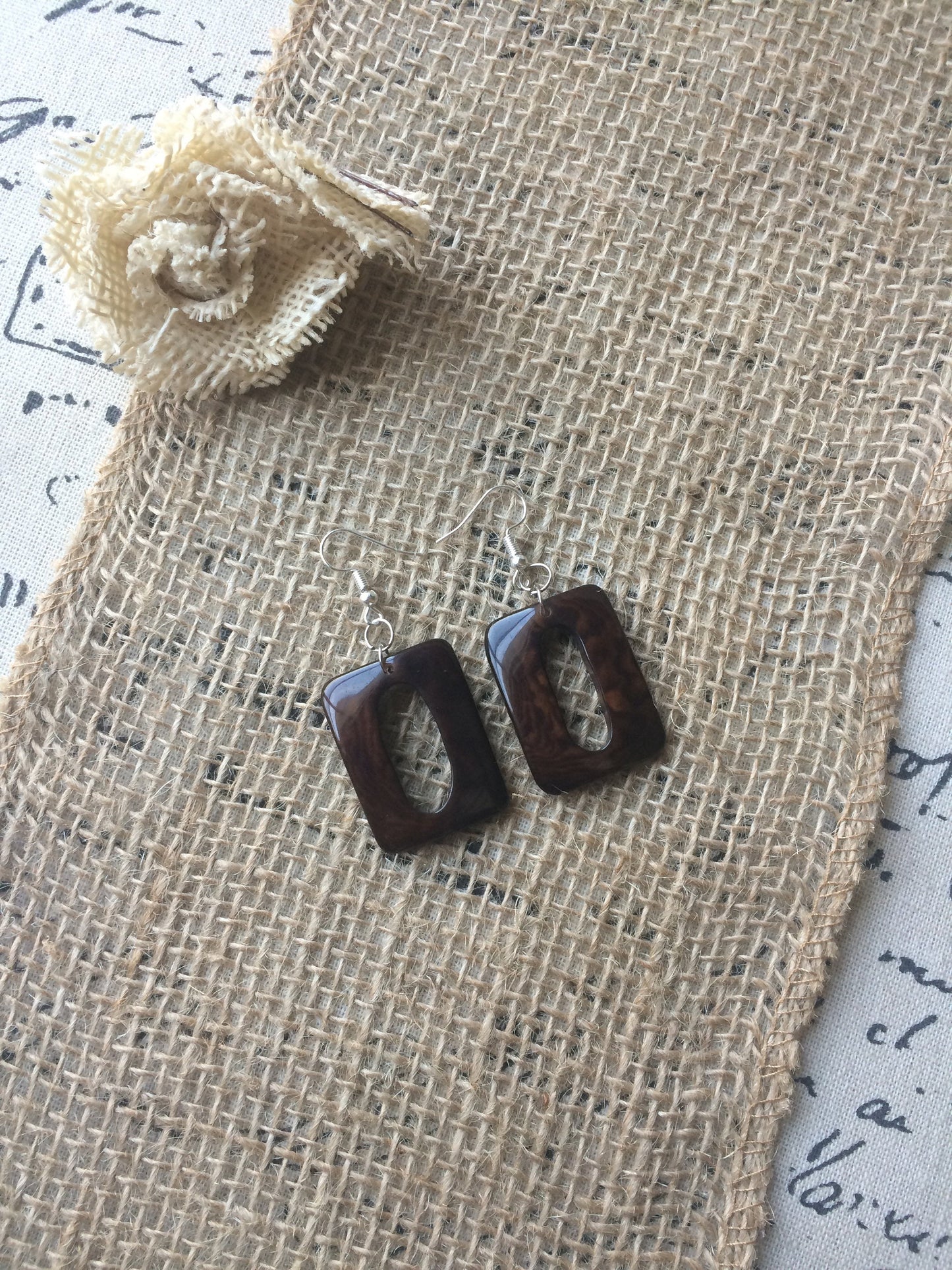 Chocolate brown earrings Geometric earrings Tagua jewelry Wearable art Dangly earrings Organic Hypoallergenic jewelry Mothers day gifts