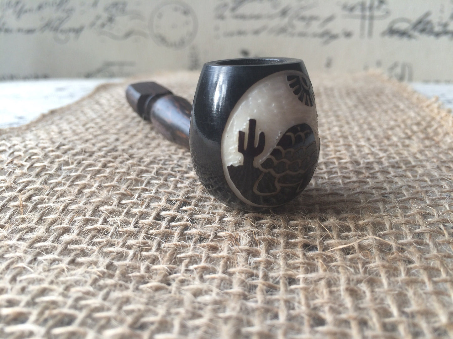 Galapagos turtle smoking pipe Handcrafted smoking bowl Tagua nut and wood Unique tribal hand pipe Shamanic healing tools Carved mini pipe