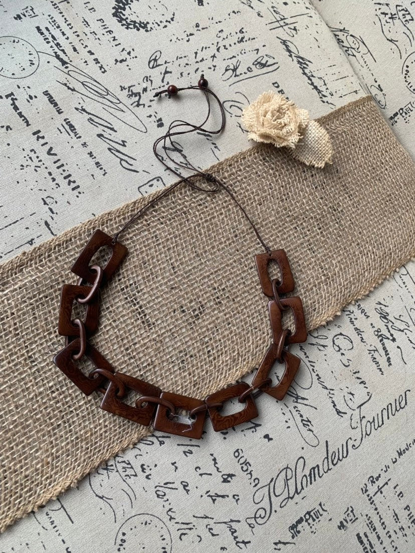 Brown chain link necklace Tagua jewelry Mother’s Day gifts Wearable art Sustainable fashion Elegant necklace Statement beaded necklace