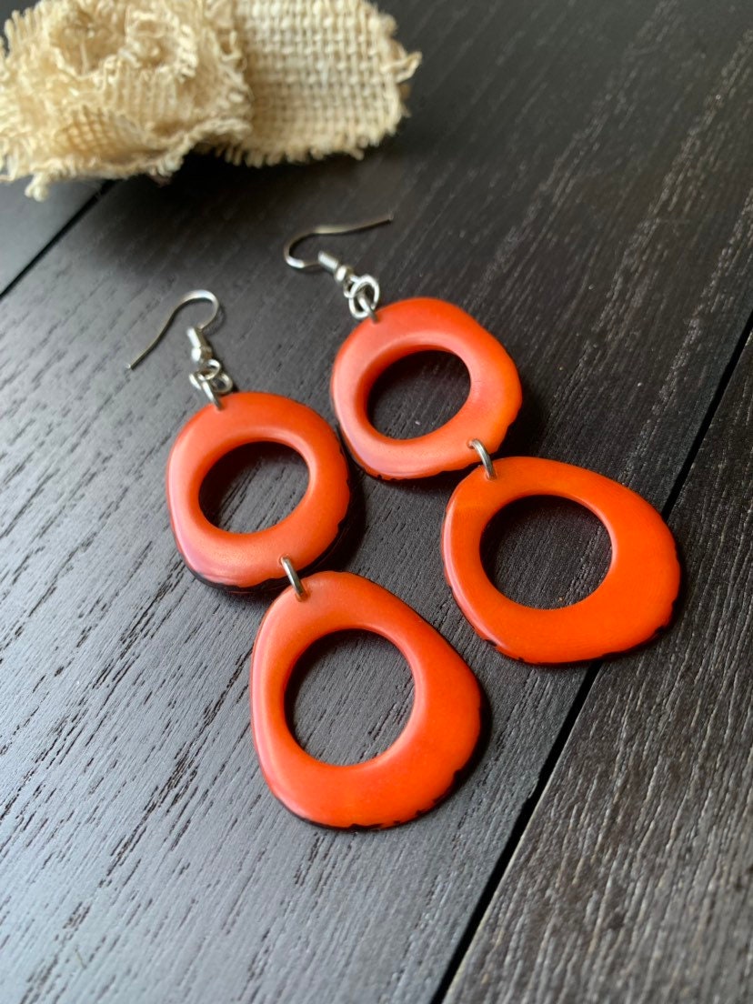 Orange dangle earrings Statement drop earrings Wearable art Mothers day gifts Statement beaded earrings Spring fashion 2025 Beach trends