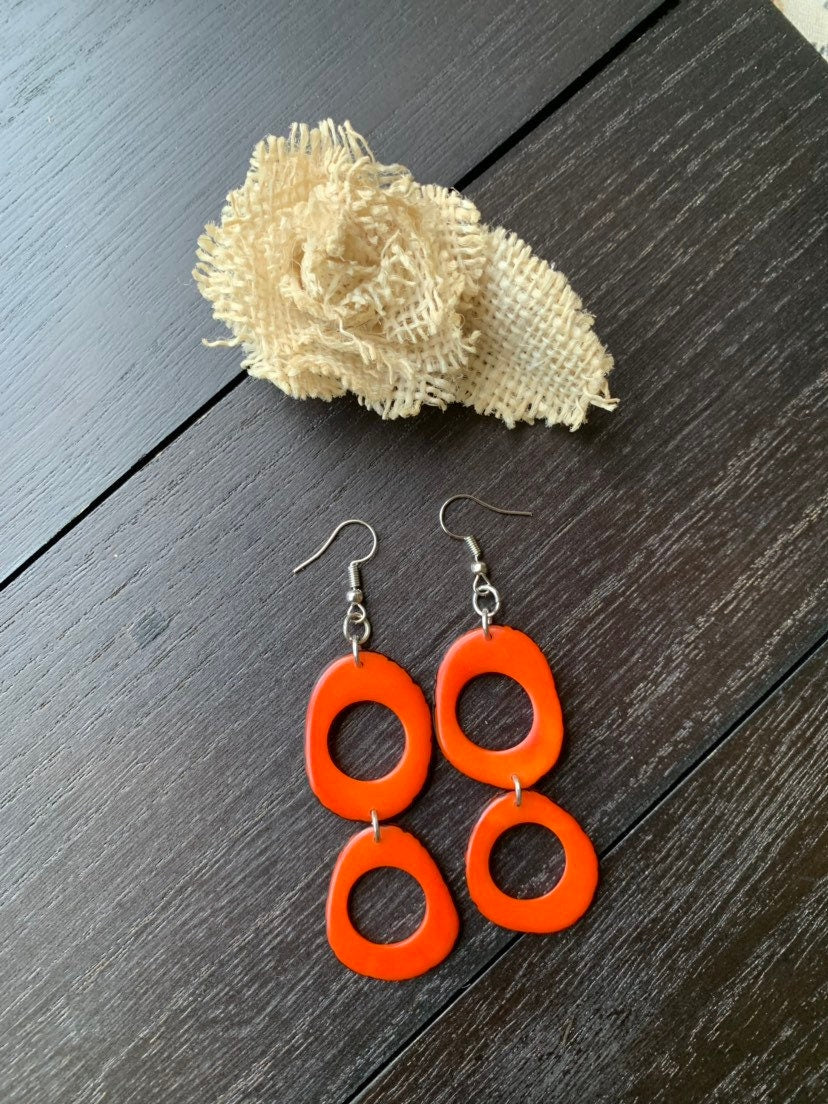 Orange dangle earrings Statement drop earrings Wearable art Mothers day gifts Statement beaded earrings Spring fashion 2025 Beach trends