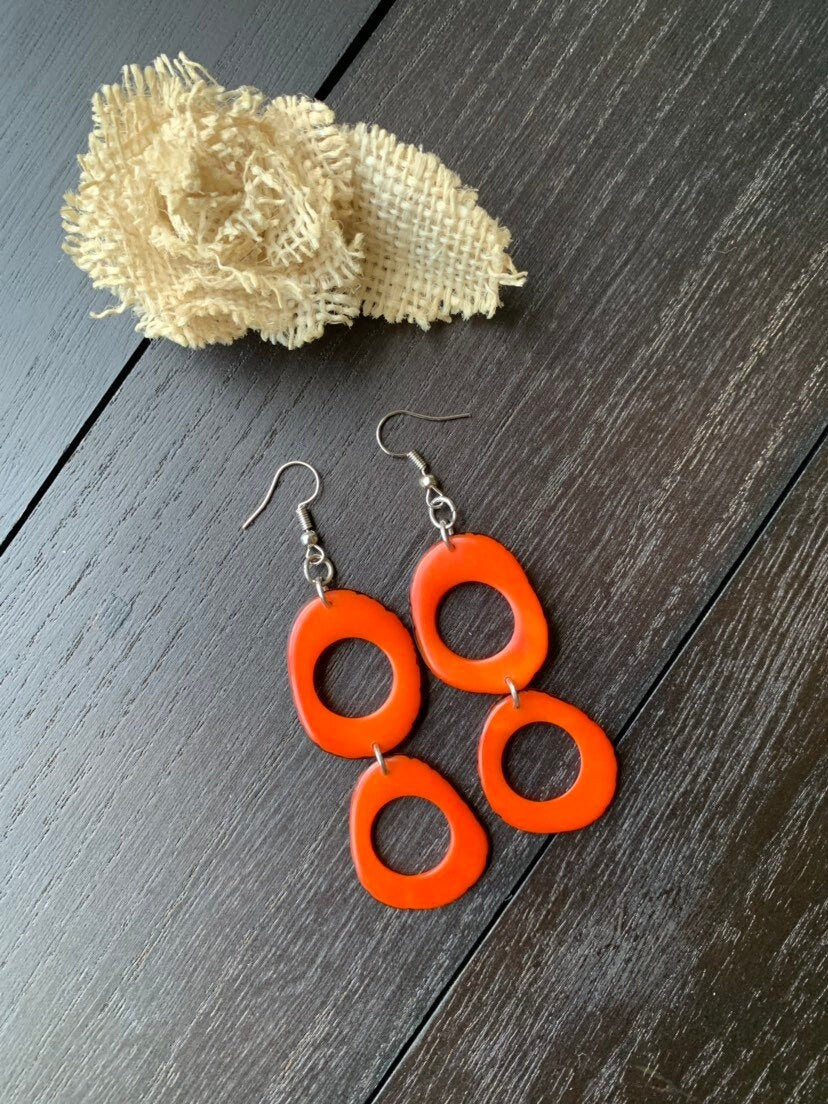 Orange dangle earrings Statement drop earrings Wearable art Mothers day gifts Statement beaded earrings Spring fashion 2025 Beach trends