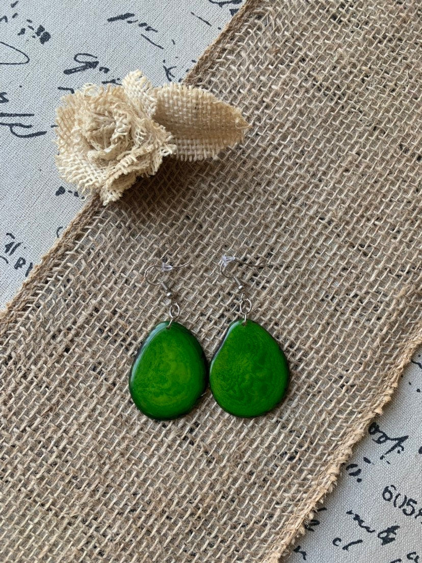 Tagua earrings Big green earrings Huge handmade beads Statement oversized drops Artisan handmade in Ecuador Wearable art Fall fashion 2025s