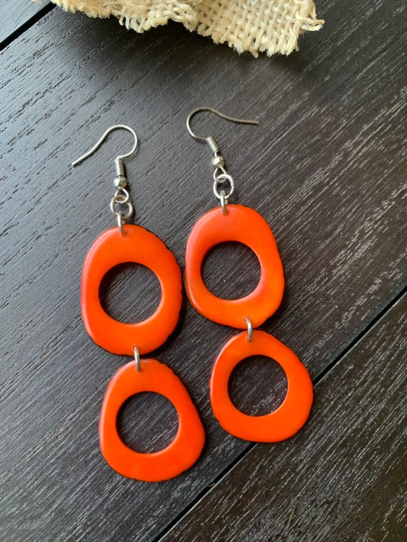 Orange dangle earrings Statement drop earrings Wearable art Mothers day gifts Statement beaded earrings Spring fashion 2025 Beach trends
