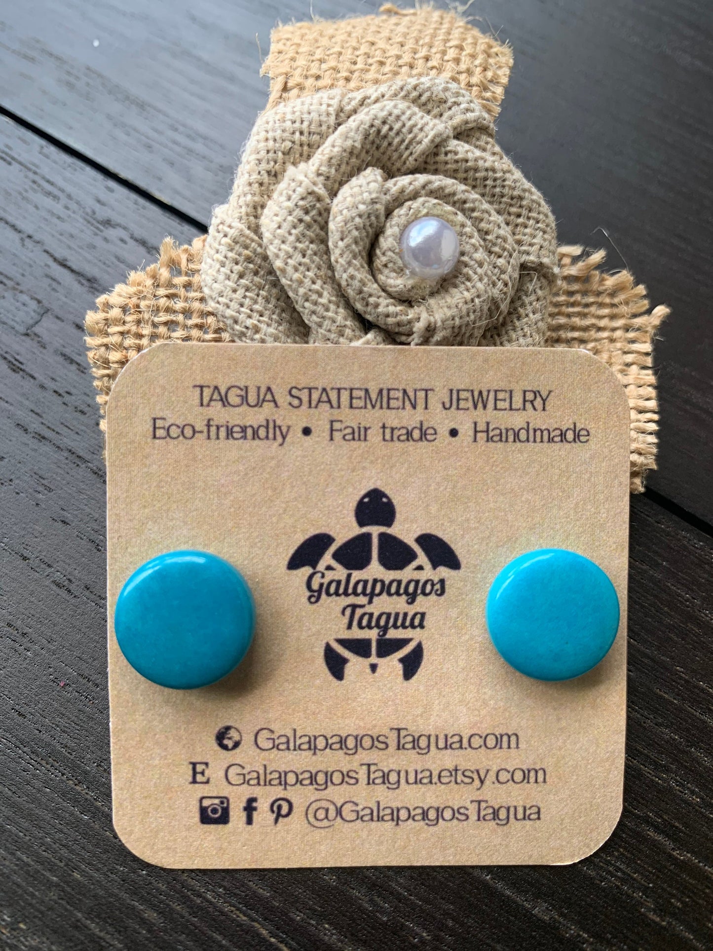 Turquoise blue stud earrings Geometric round studs Statement jewelry Tagua jewelry Plain Button earrings Fall fashion Wearable art