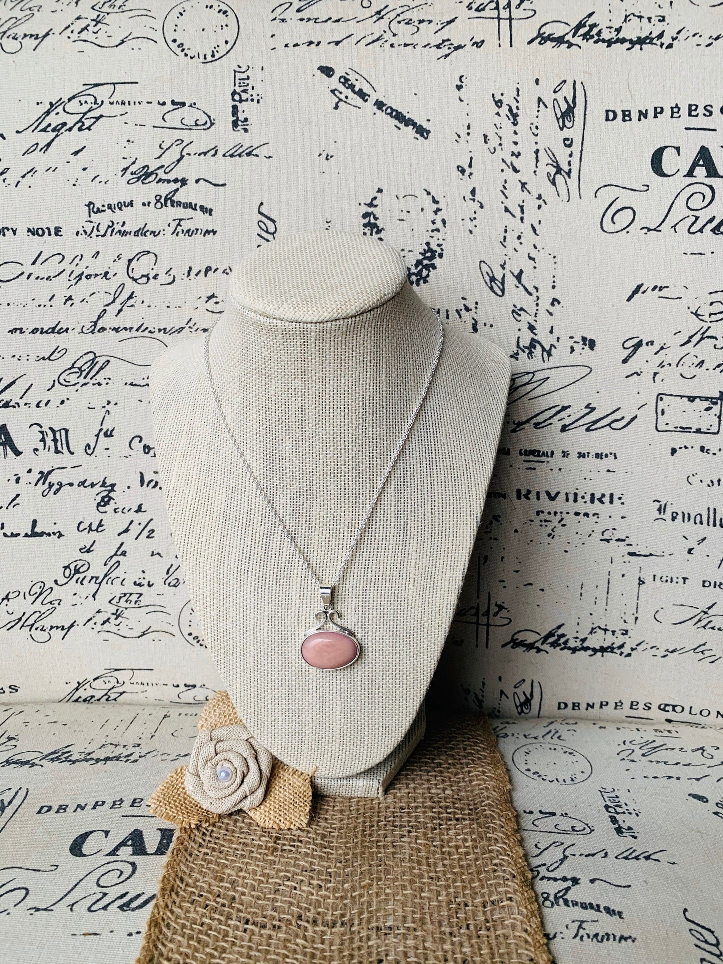 925 Sterling Silver chain with Pendant with Pink Tagua Oval Cabochon Statement fine jewelry Dainty necklace Anniversary gifts for wife mom