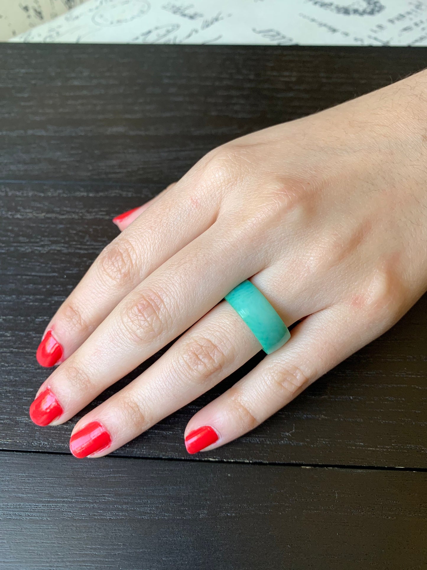 Turquoise green band ring Tagua jewelry Simple hand carved ring Summer fashion trends Beach wedding 10 mm Thick ring Mother's day gift ideas