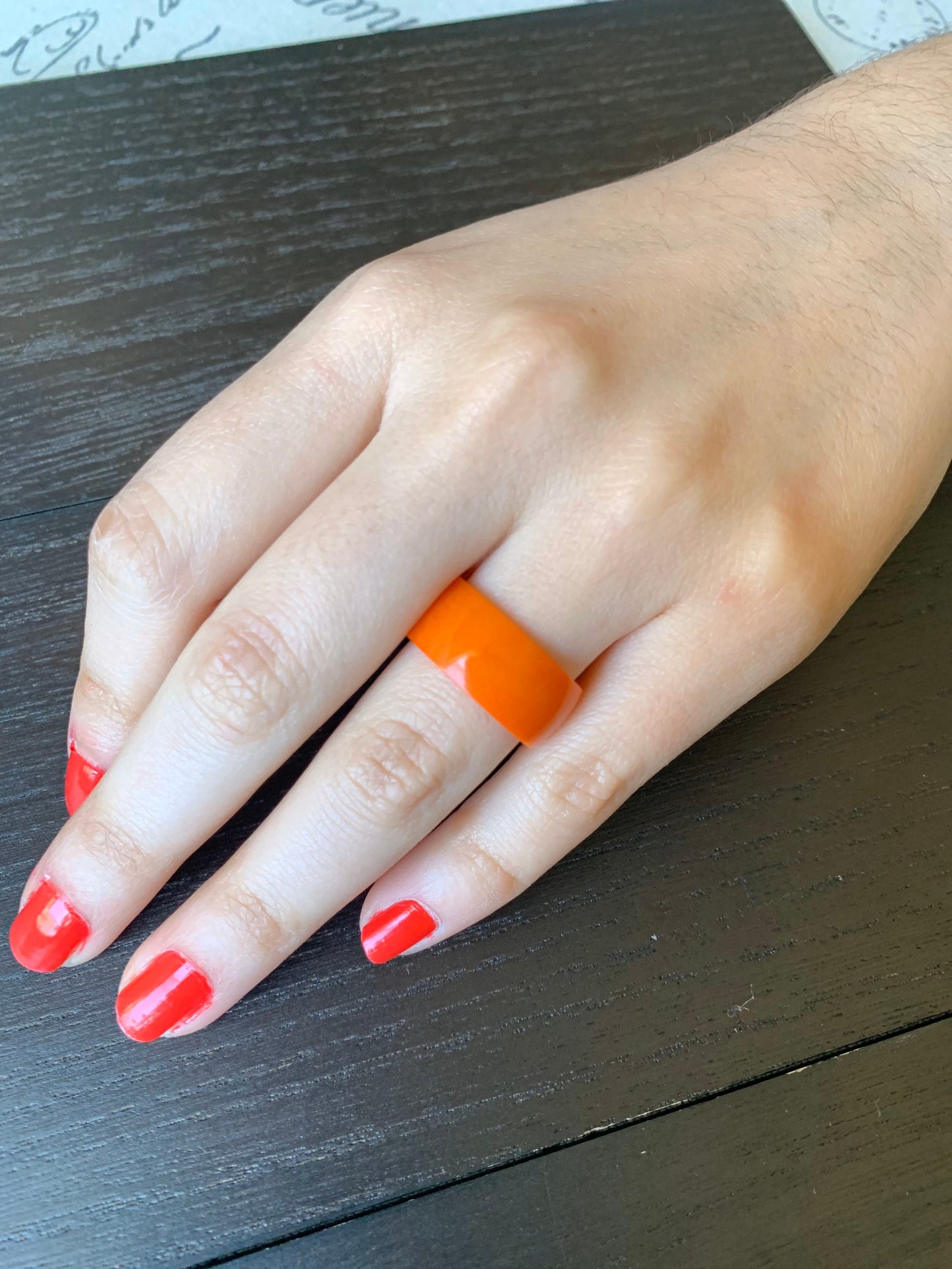 Orange band ring 10 mm Thick ring Tagua jewelry Anniversary gift Simple hand carved ring Mother's day gifts under 10 Summer fashion trends