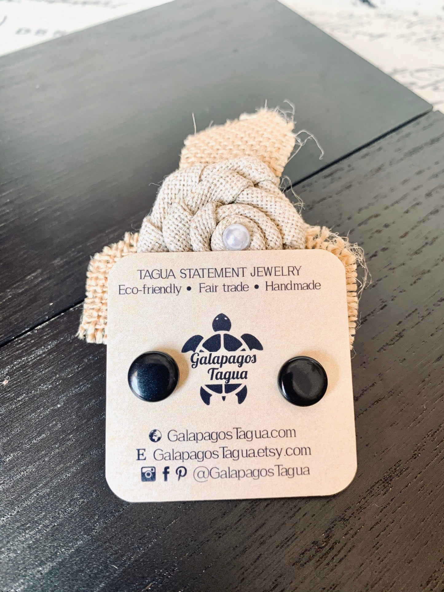 Black stud earrings Button post earrings Tagua jewelry Mothers day gift Edgy earrings Wearable art Fall fashion Art to wear Hypoallergenic