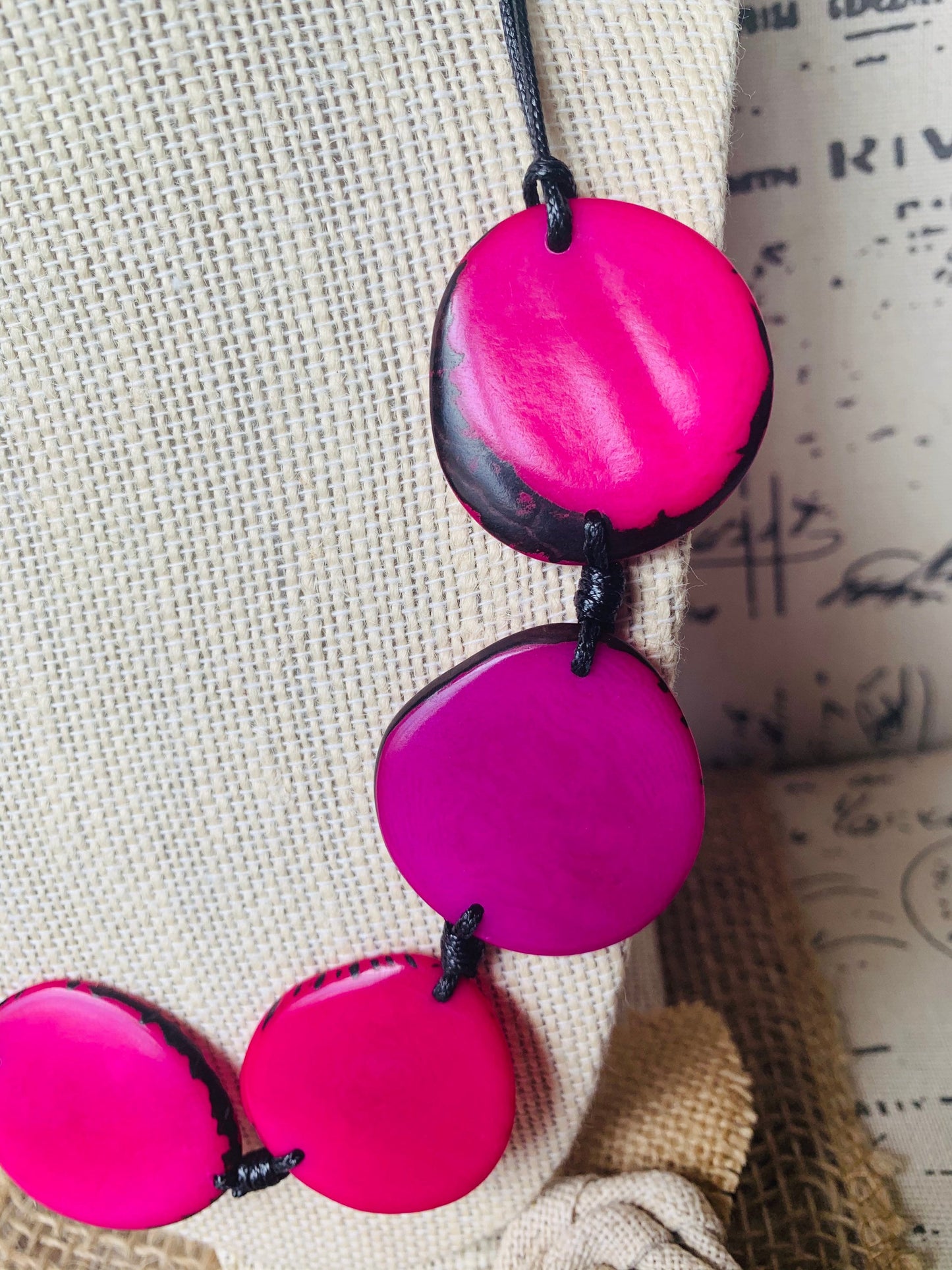 Pink beaded necklace Tagua necklace Fall fashion 2025s Wearable art Plain necklace Adjustable cord Plain jewelry Artisan handmade