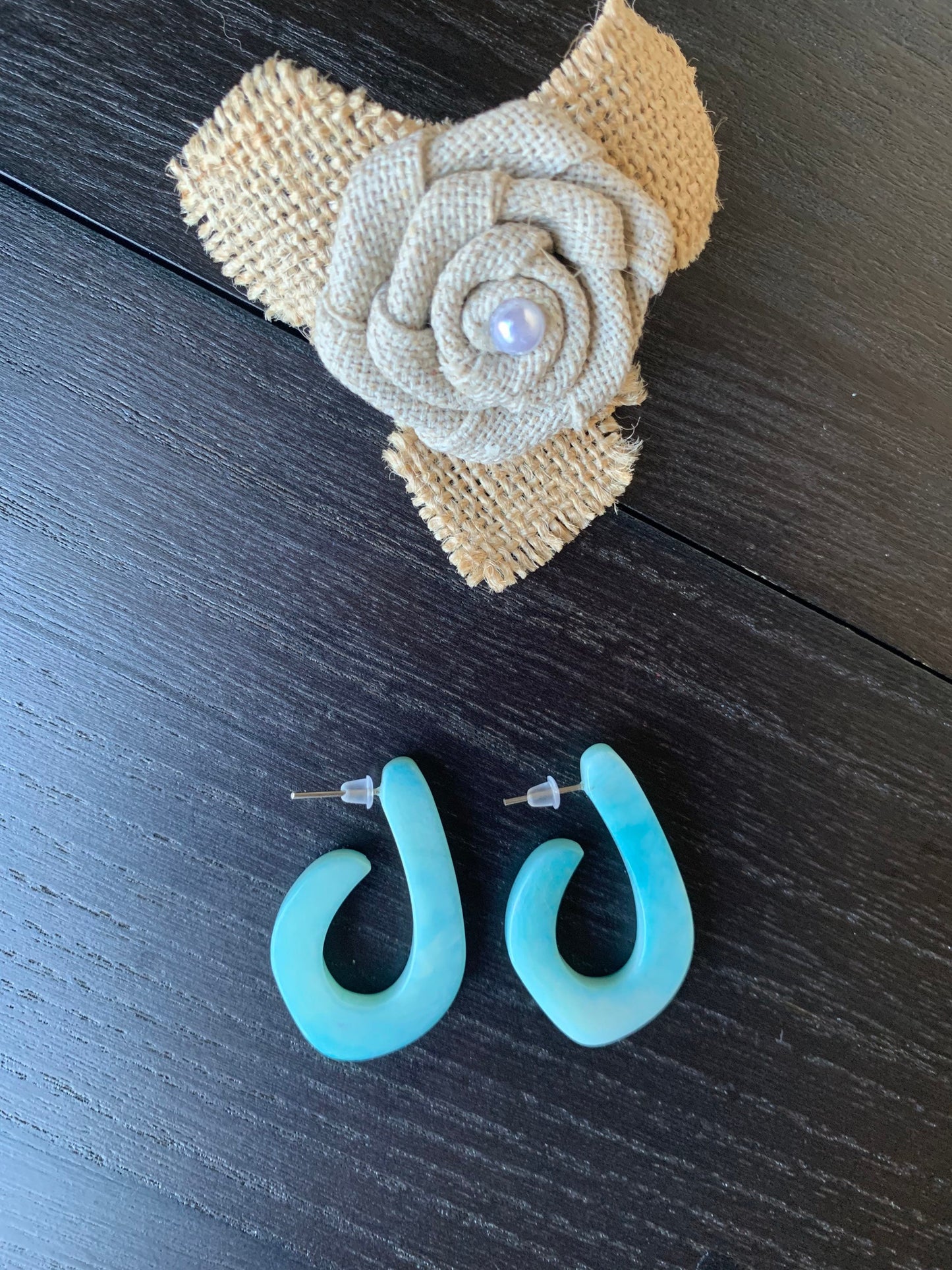 Turquoise blue statement earrings Beaded hoop earrings Tagua laser cut earring Ecuador handmade earrings Fall fashion 2025s Art to wear
