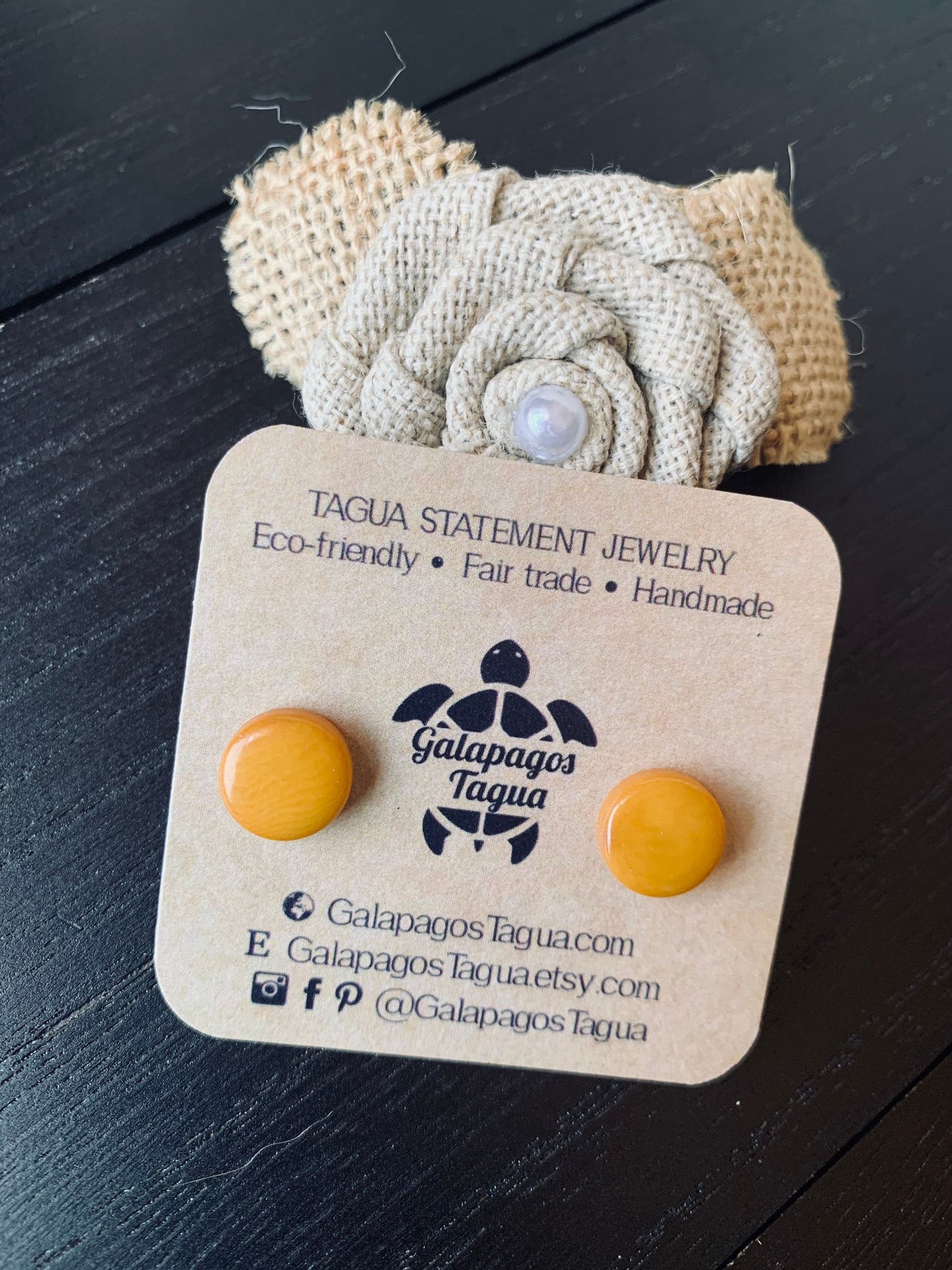 Yellow stud earrings Round beaded earrings Tagua jewelry Gift ideas under 10 Geometric post Christmas stocking stuffers Secret santa gifts