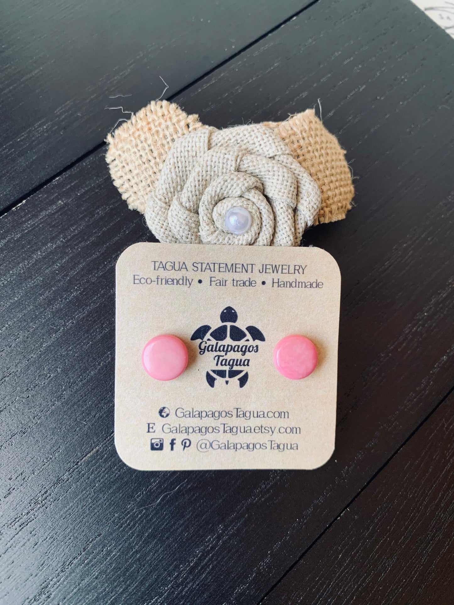 Pink stud earrings Tagua jewelry Round beaded earrings Geometric post Fall fashion 2025s Easter basket Artsy gifts Cute button earrings