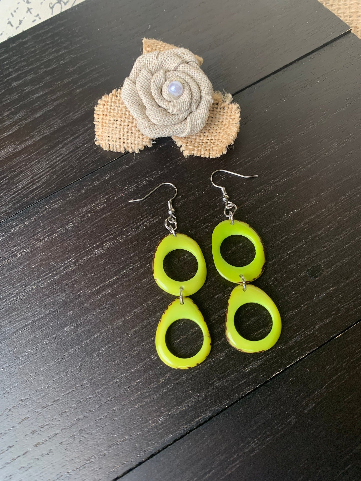 Lemon green extra long dangle earrings Tagua jewelry Statement drops Hypoallergenic and lightweight Mothers day gifts Spring fashion 2025