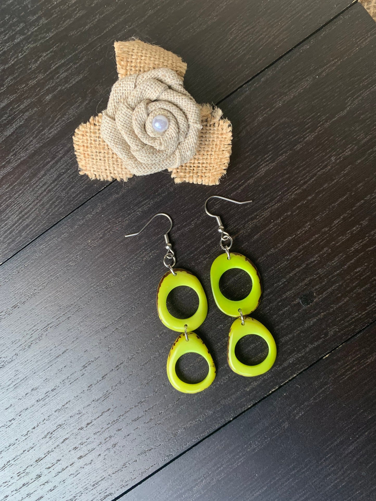 Lemon green extra long dangle earrings Tagua jewelry Statement drops Hypoallergenic and lightweight Fall fashion 2025 Handmade beaded drops