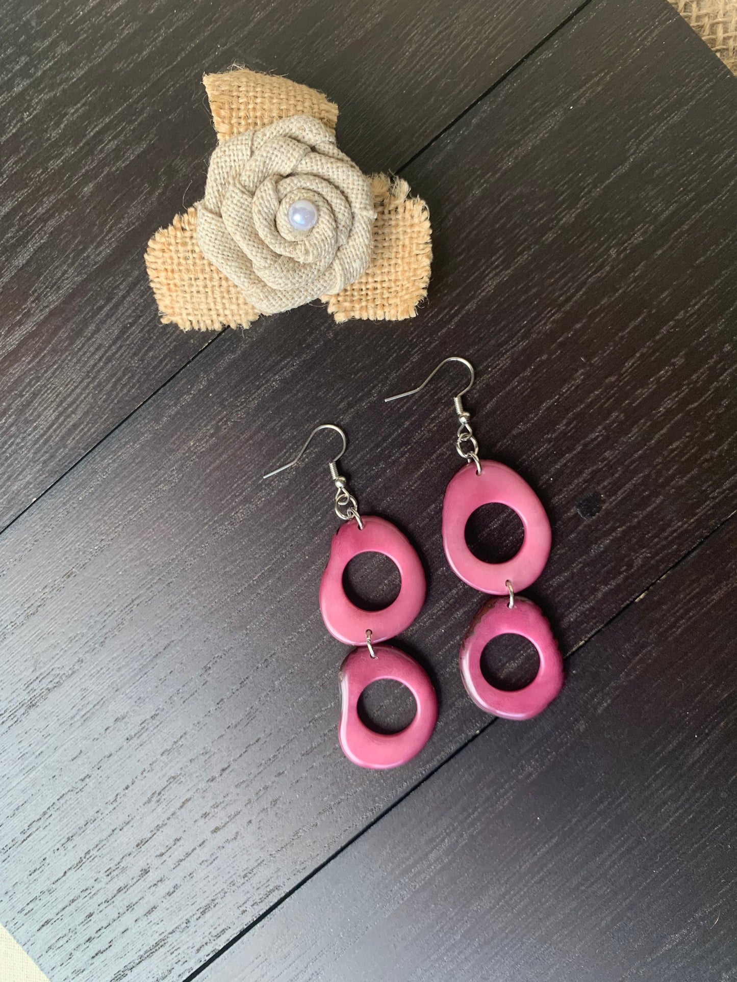 Mauve extra long dangle fashion earrings Tagua nut jewelry Statement drop earrings Easter basket gifts Mothers day gifts Hypoallergenic