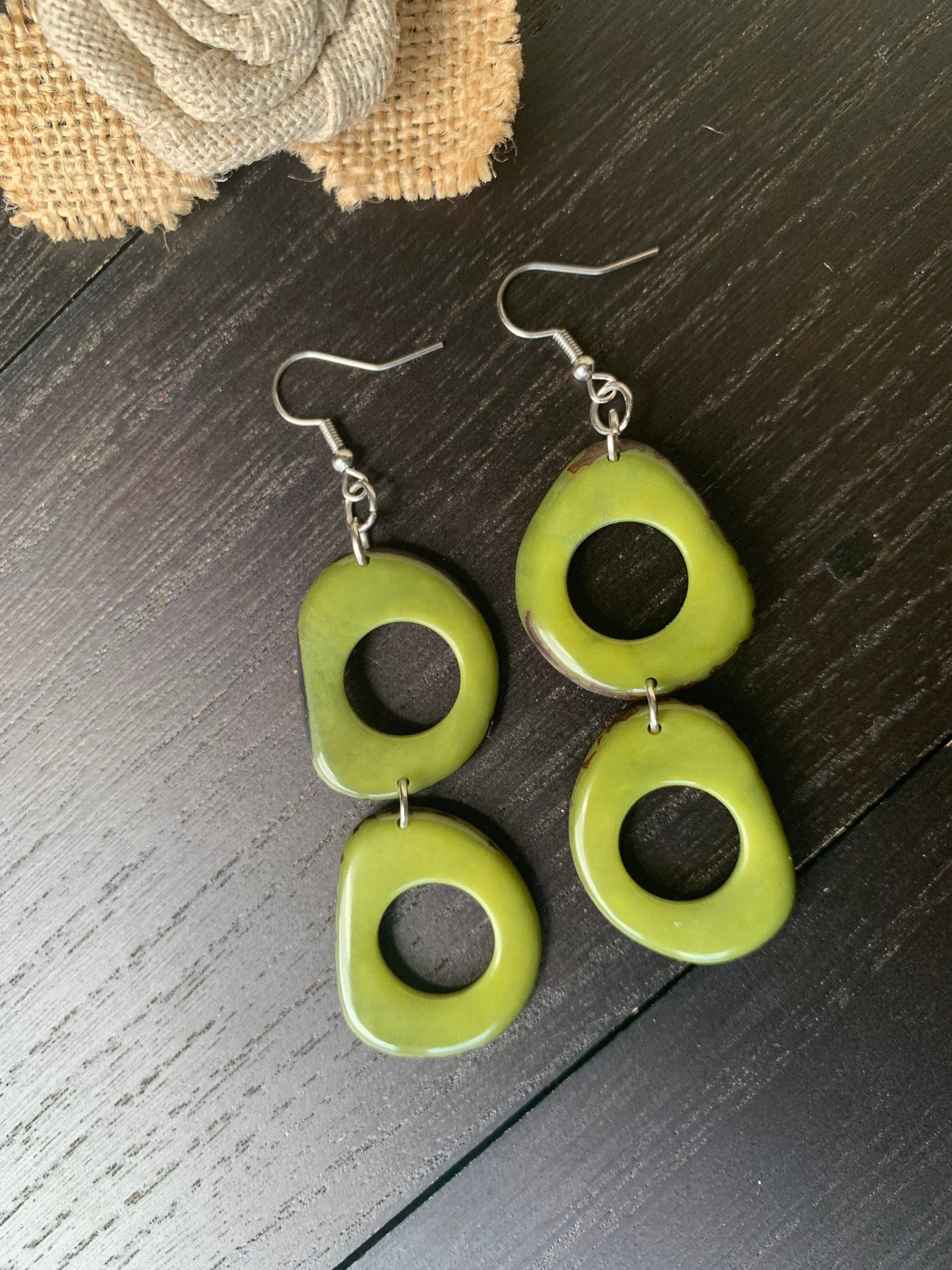 Green fashion earrings Tagua jewelry Spring fashion 2025 Wearable art Artsy gifts Mothers day gifts Hypoallergenic dangle and drop earrings