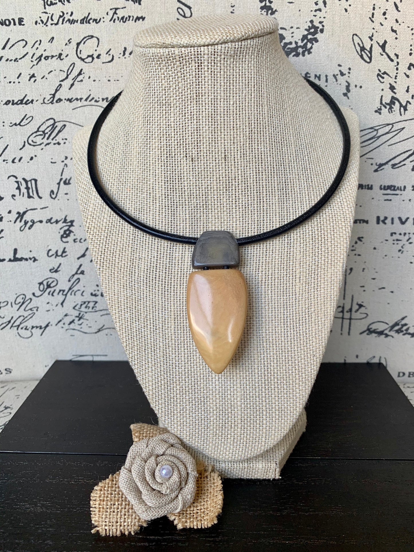 Beige and gray pendant necklace Tagua jewelry Fall fashion 2025 Fall fashion 2025s Beaded pendant necklace Classy pendant Magnet clasp
