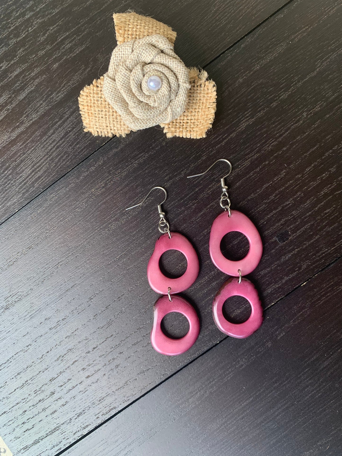 Mauve extra long dangle fashion earrings Tagua nut jewelry Statement drop earrings Easter basket gifts Mothers day gifts Hypoallergenic