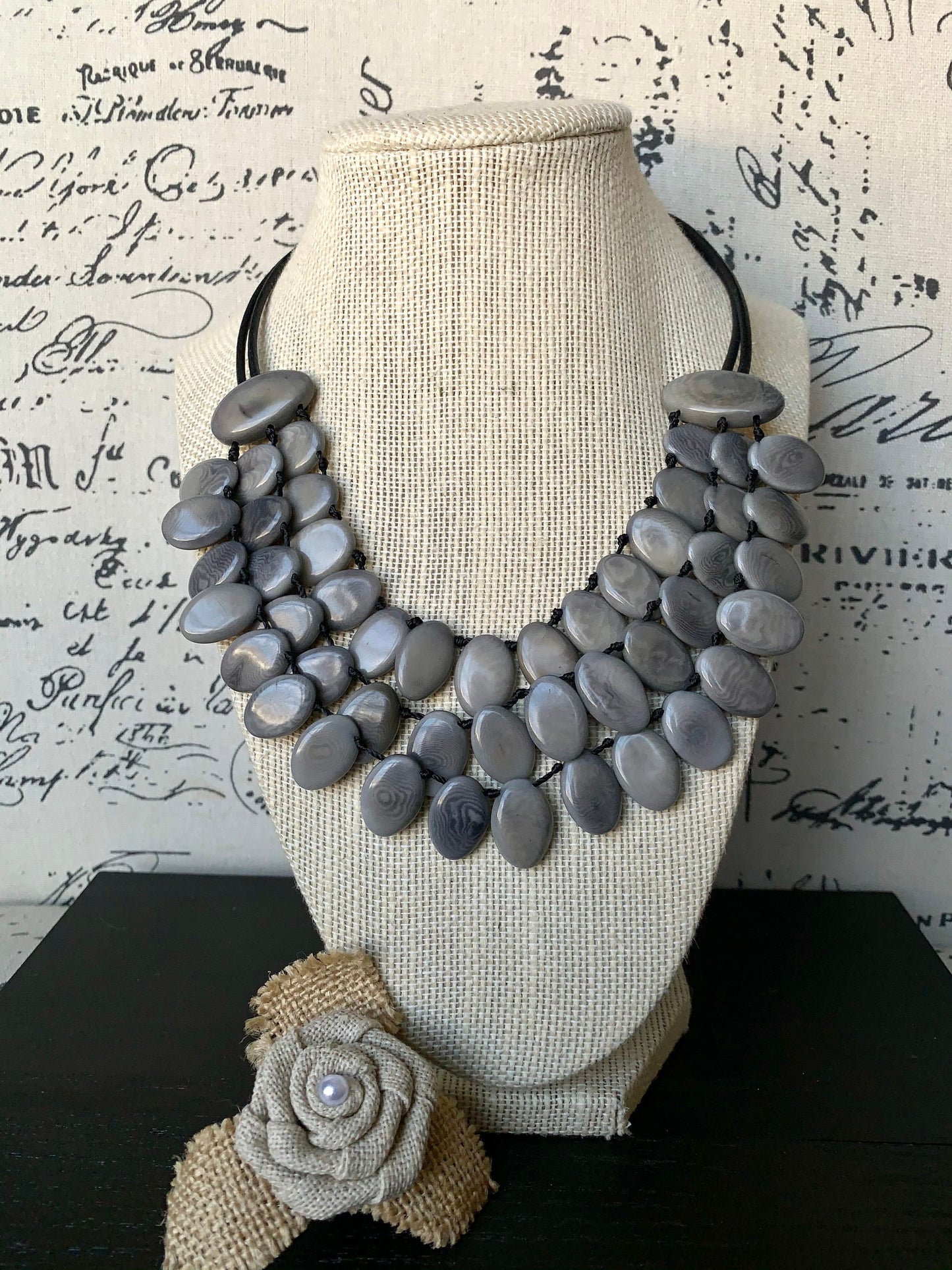 Gray statement necklace Tagua jewelry Mothers day gifts Big bold necklaces Spring fashion Wearable art Multi layer necklace Artsy gifts
