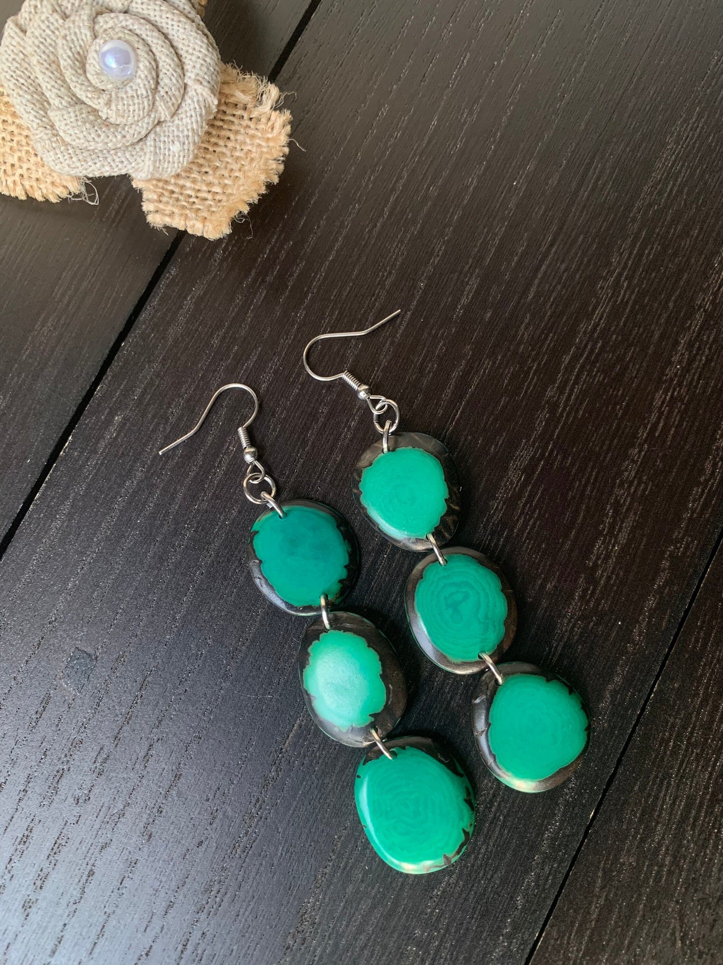 Green dangle earrings Tagua earrings Dangle and drop earrings Fall fashion 2025s Fall fashion trends Wearable art Waterfall earrings
