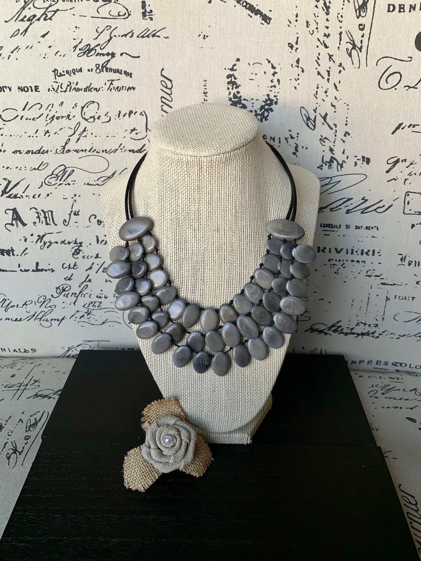 Gray statement necklace Tagua jewelry Mothers day gifts Big bold necklaces Spring fashion Wearable art Multi layer necklace Artsy gifts