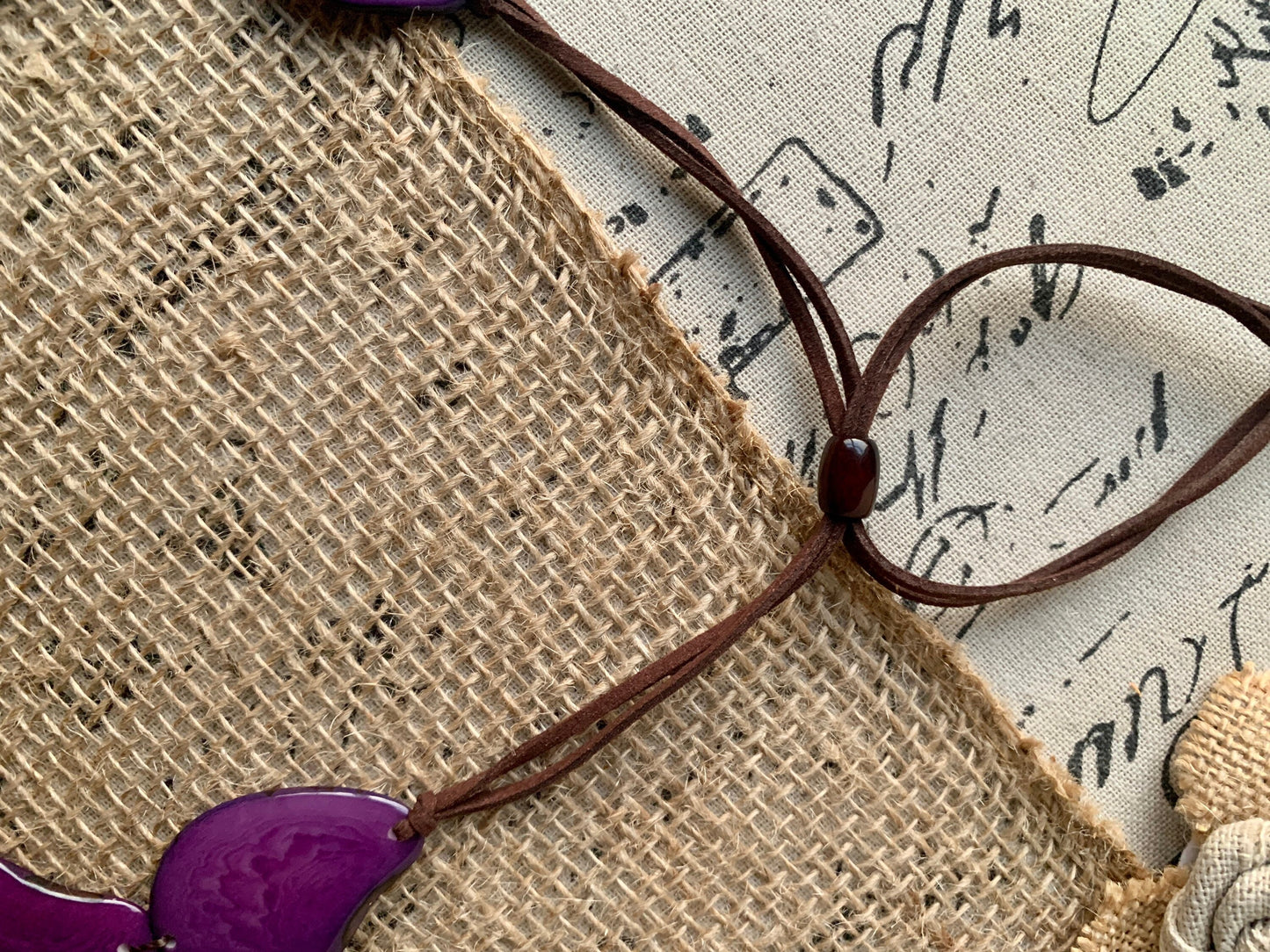 Purple statement necklace Tagua jewelry Big bold necklaces Adjustable cord Double strand necklace Wearable art Summer fashion Artsy gifts