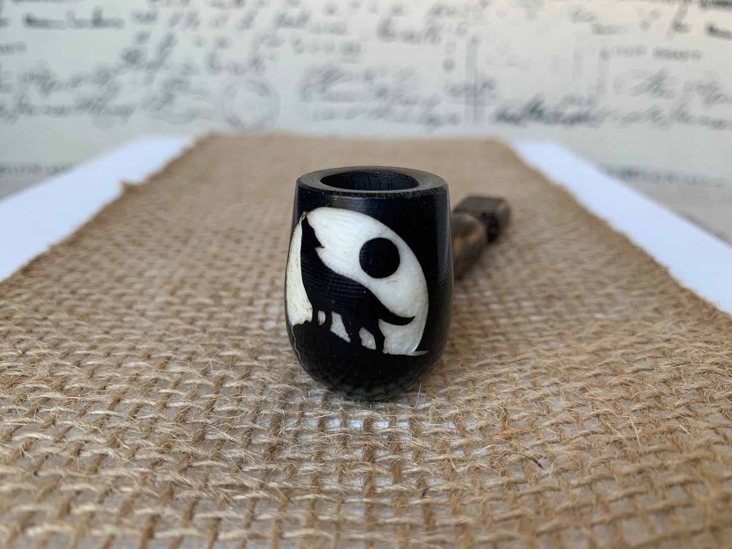 Wolf smoking pipe Handcrafted smoking bowl Animal smoking mini pipe Birthday gifts Handmade tagua and wood One of a kind tribal pipe