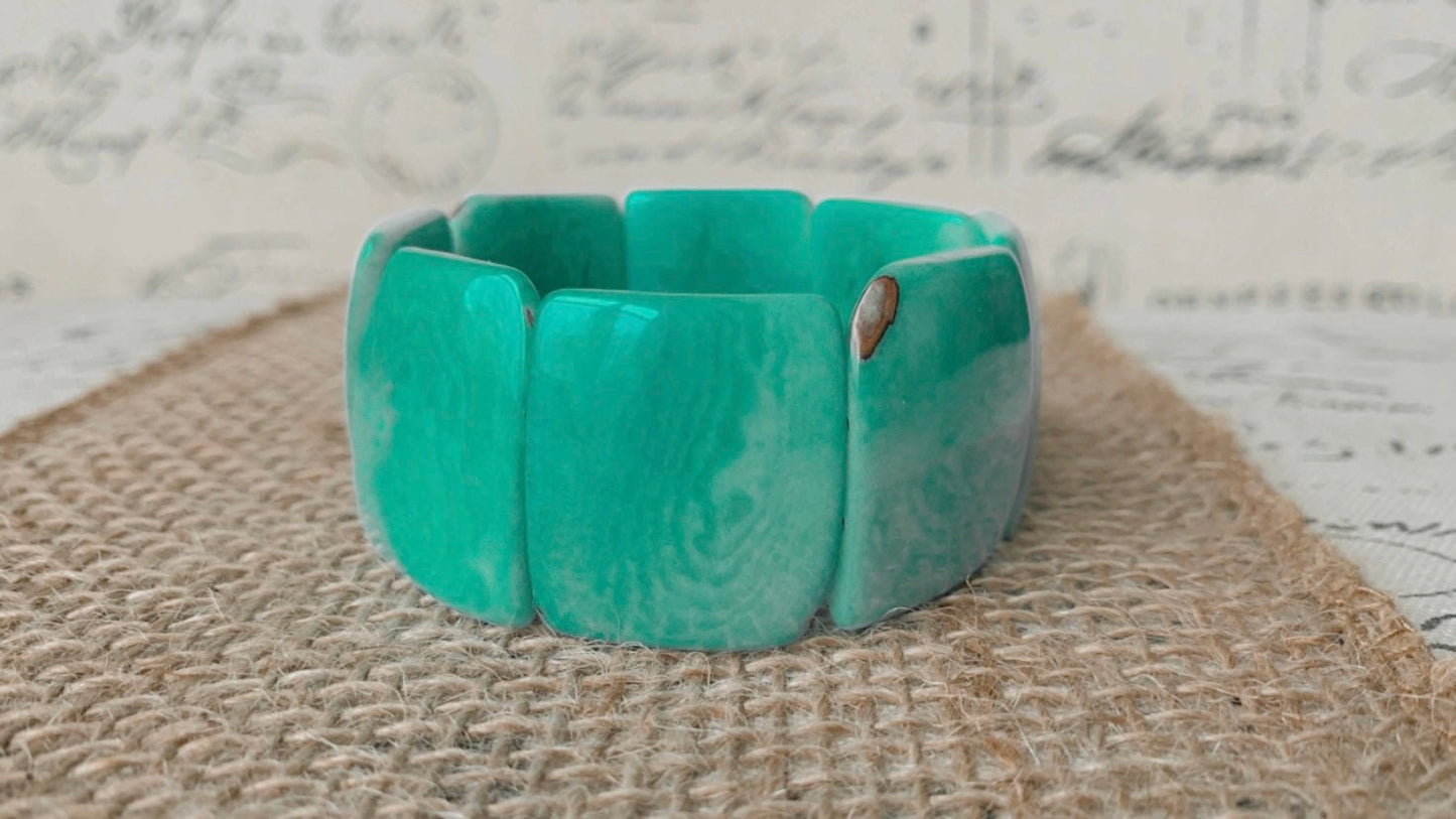 Turquoise green bracelet Tagua nut jewelry Wide cuff bangle Spring jewelry Art to wear Statement beaded bracelet Mothers day gifts
