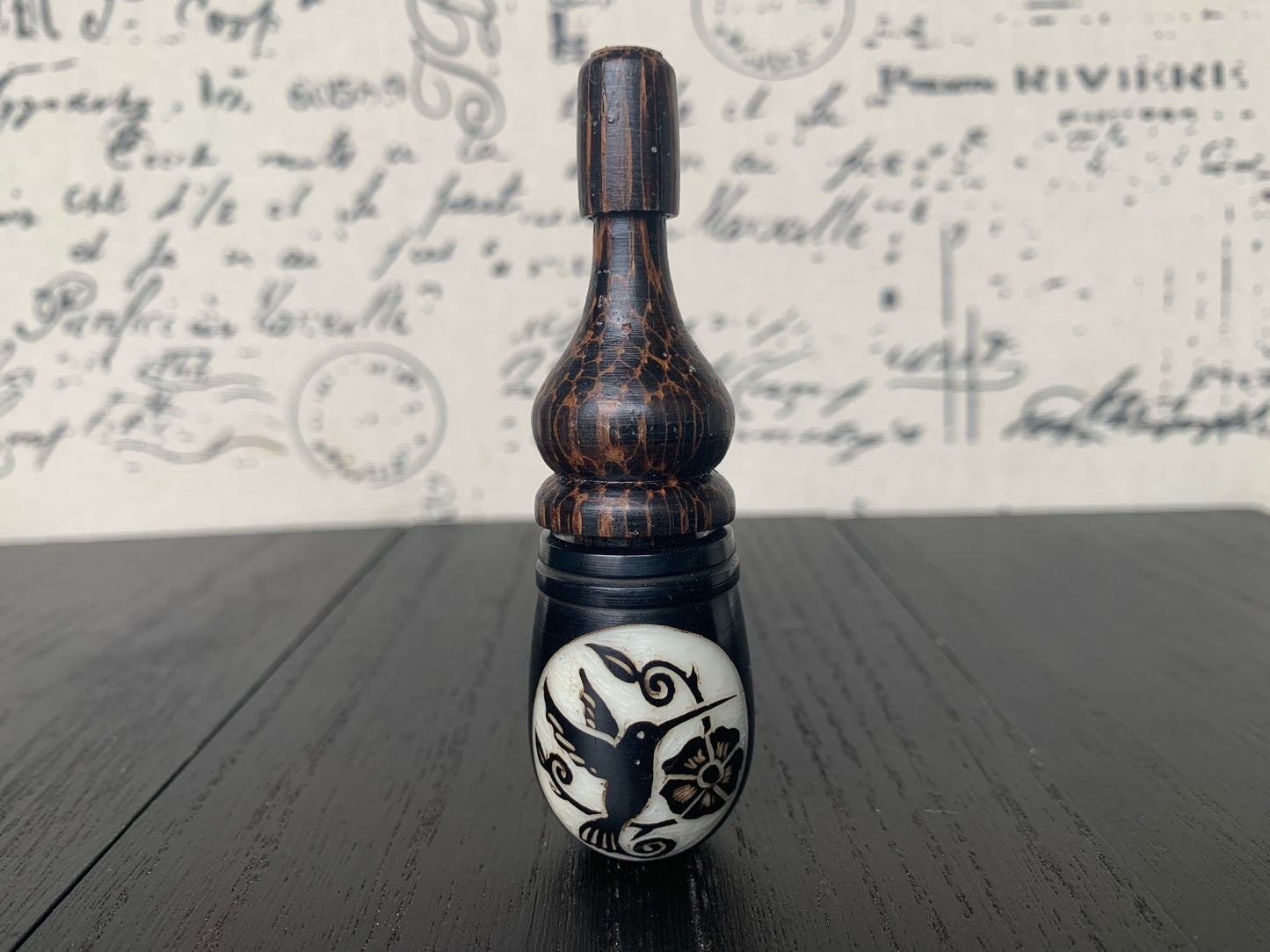 Hummingbird and flower smoking pipe Handmade tagua nut and wood pocket pipe One of a kind tribal hand pipe Natural Organic Gift for smokers