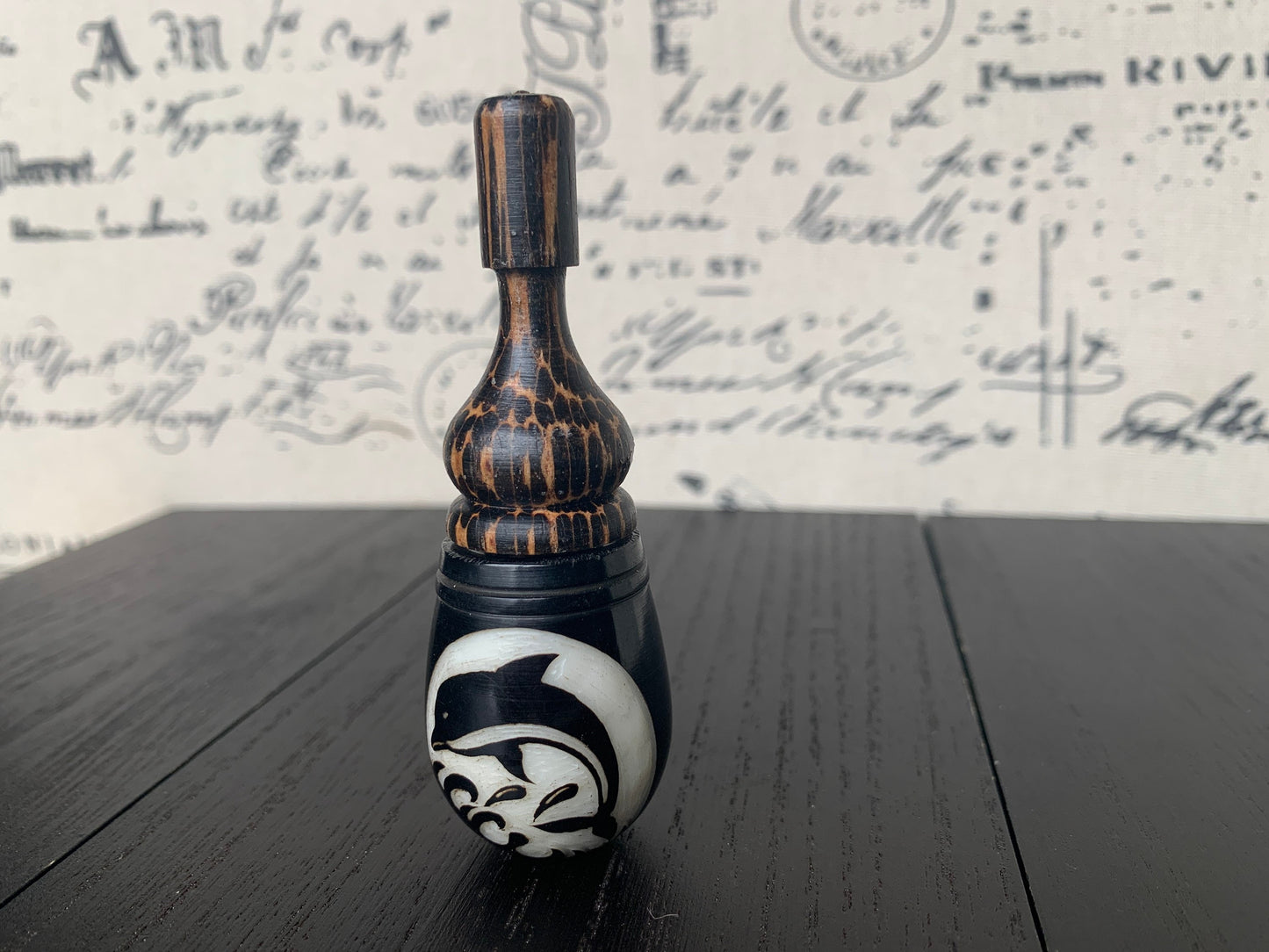 Dolphin smoking pipe Hand carved tagua nut and wood pocket pipe One of a kind tribal hand pipe Natural Organic Gift for smokers Marine theme