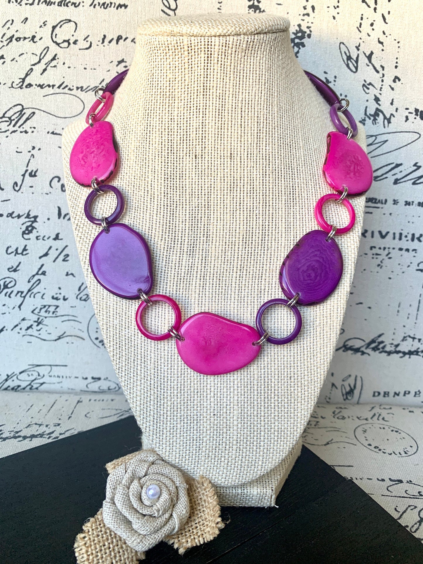 Pink and purple necklace Tagua jewelry Statement lightweight jewelry Short necklace Art to wear Mothers day gifts Sustainable fashion