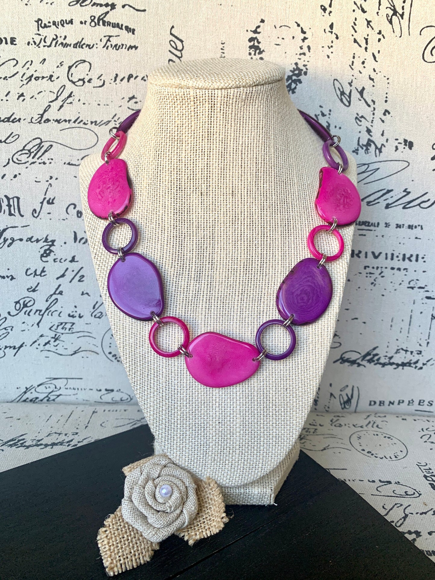 Pink and purple necklace Tagua jewelry Statement lightweight jewelry Short necklace Art to wear Mothers day gifts Sustainable fashion