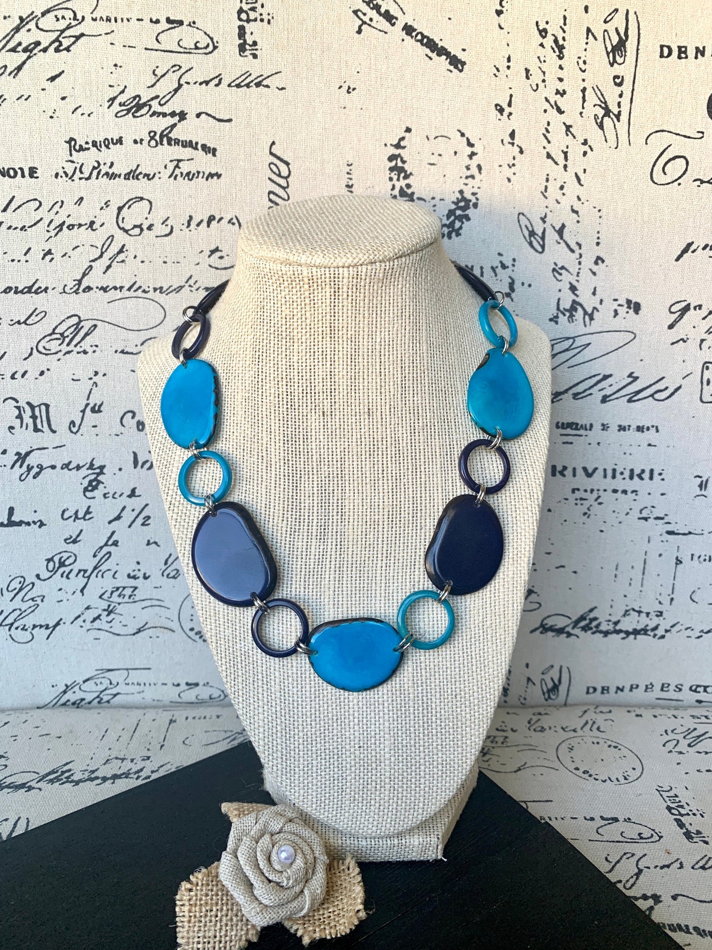 Turquoise blue necklace Tagua jewelry Short beaded necklace Fashionable gifts Trendy jewelry for women Wearable art Mothers day gifts