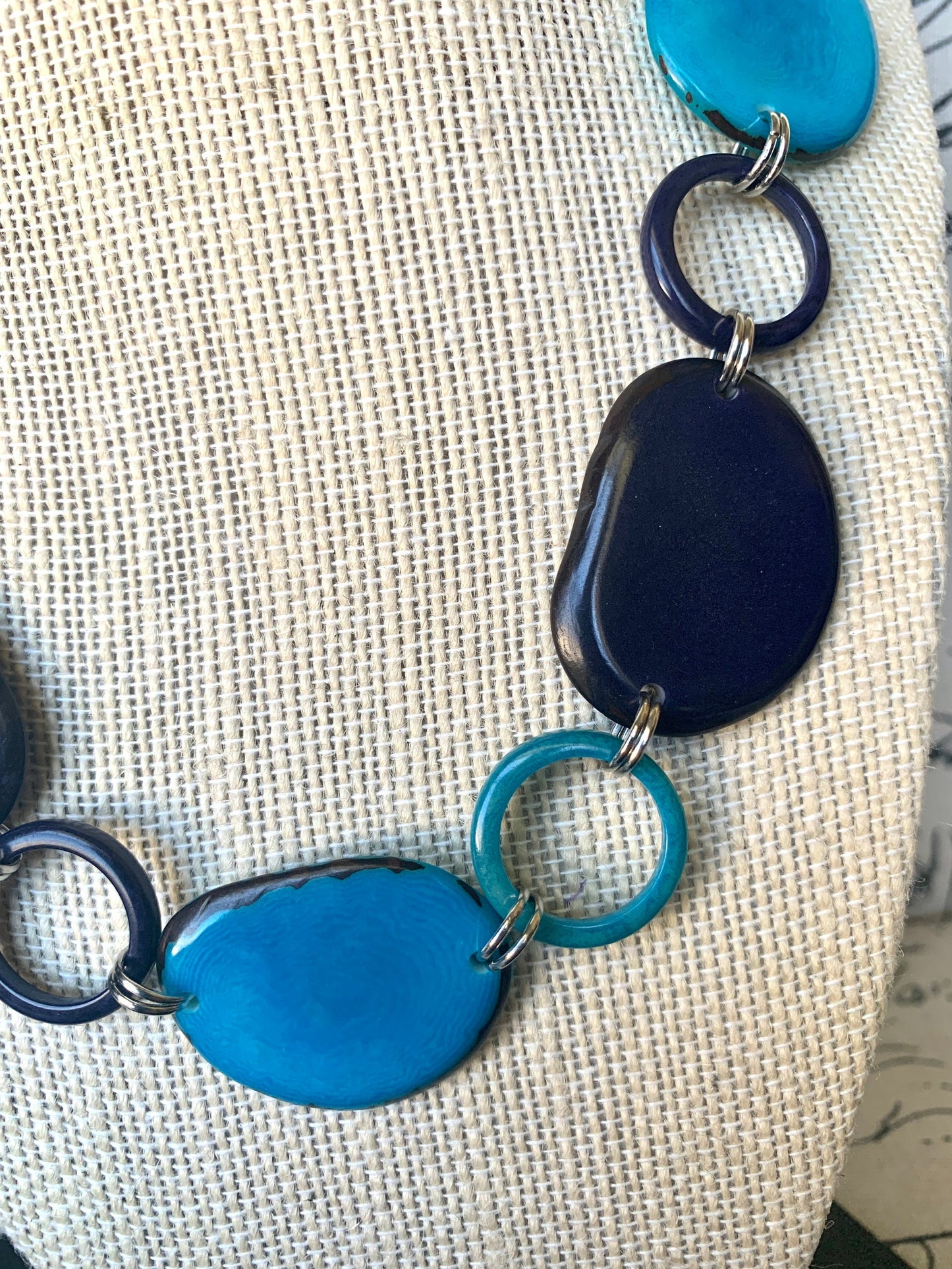 Turquoise blue necklace Tagua jewelry Short beaded necklace Fashionable gifts Trendy jewelry for women Wearable art Mothers day gifts