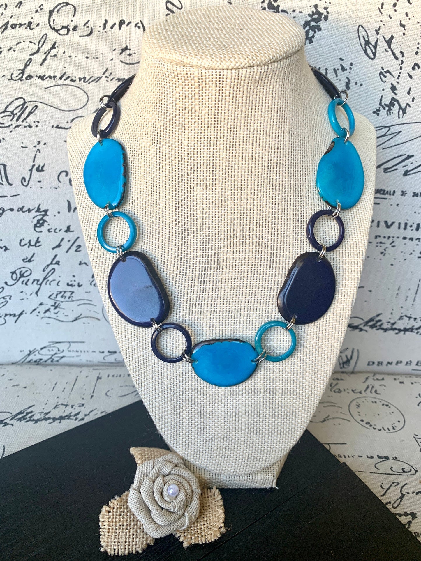 Turquoise blue necklace Tagua jewelry Short beaded necklace Fashionable gifts Trendy jewelry for women Wearable art Mothers day gifts