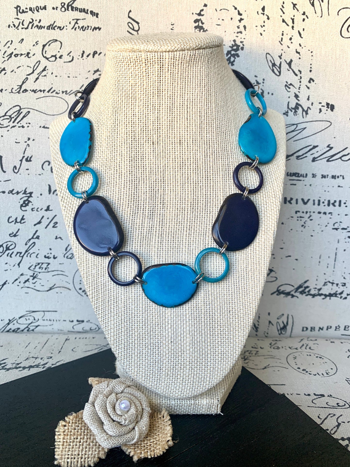 Turquoise blue necklace Tagua jewelry Short beaded necklace Fashionable gifts Trendy jewelry for women Wearable art Mothers day gifts